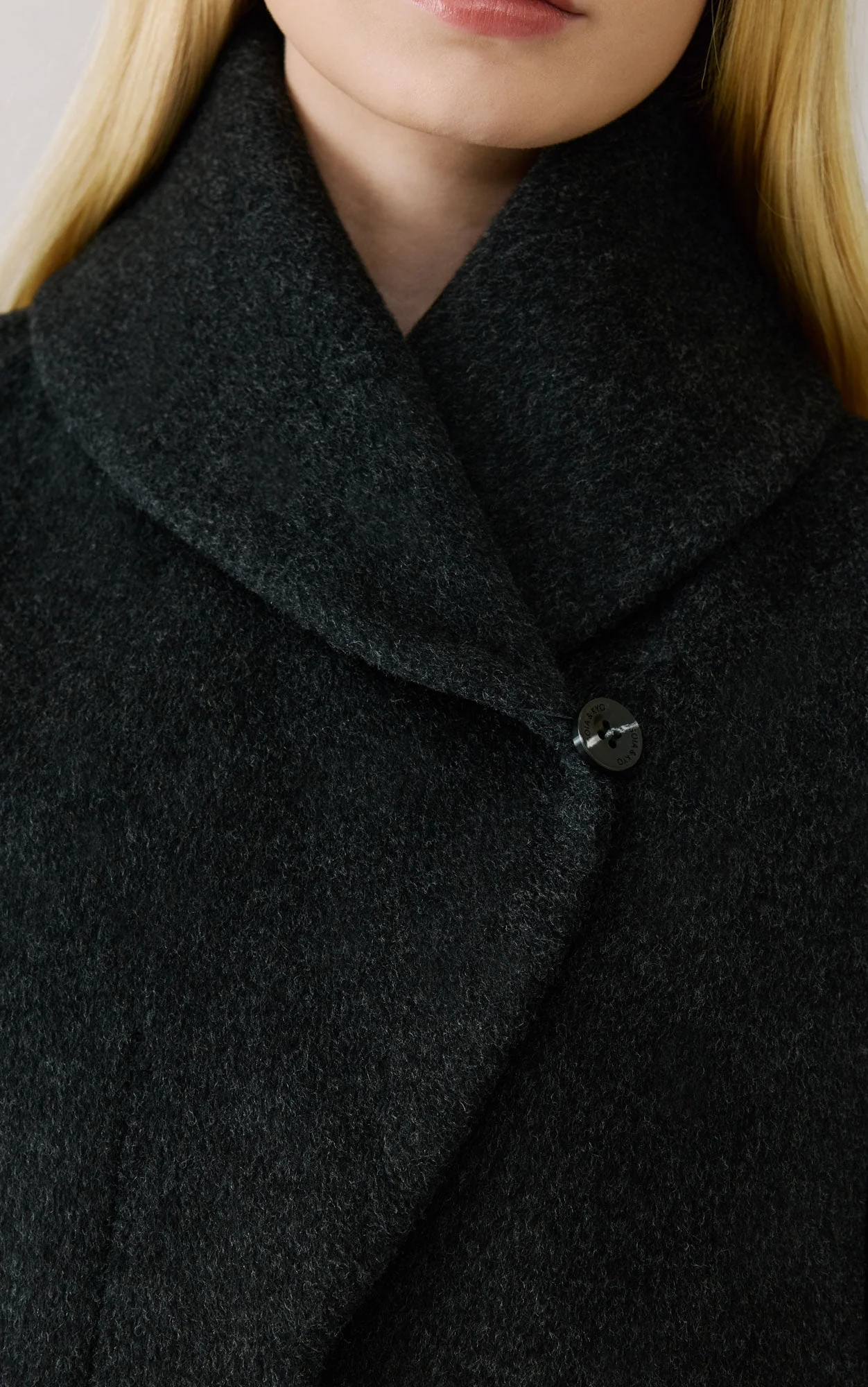 Elsa Shawl Collar Coat In Wool | Black Heather - Image 5