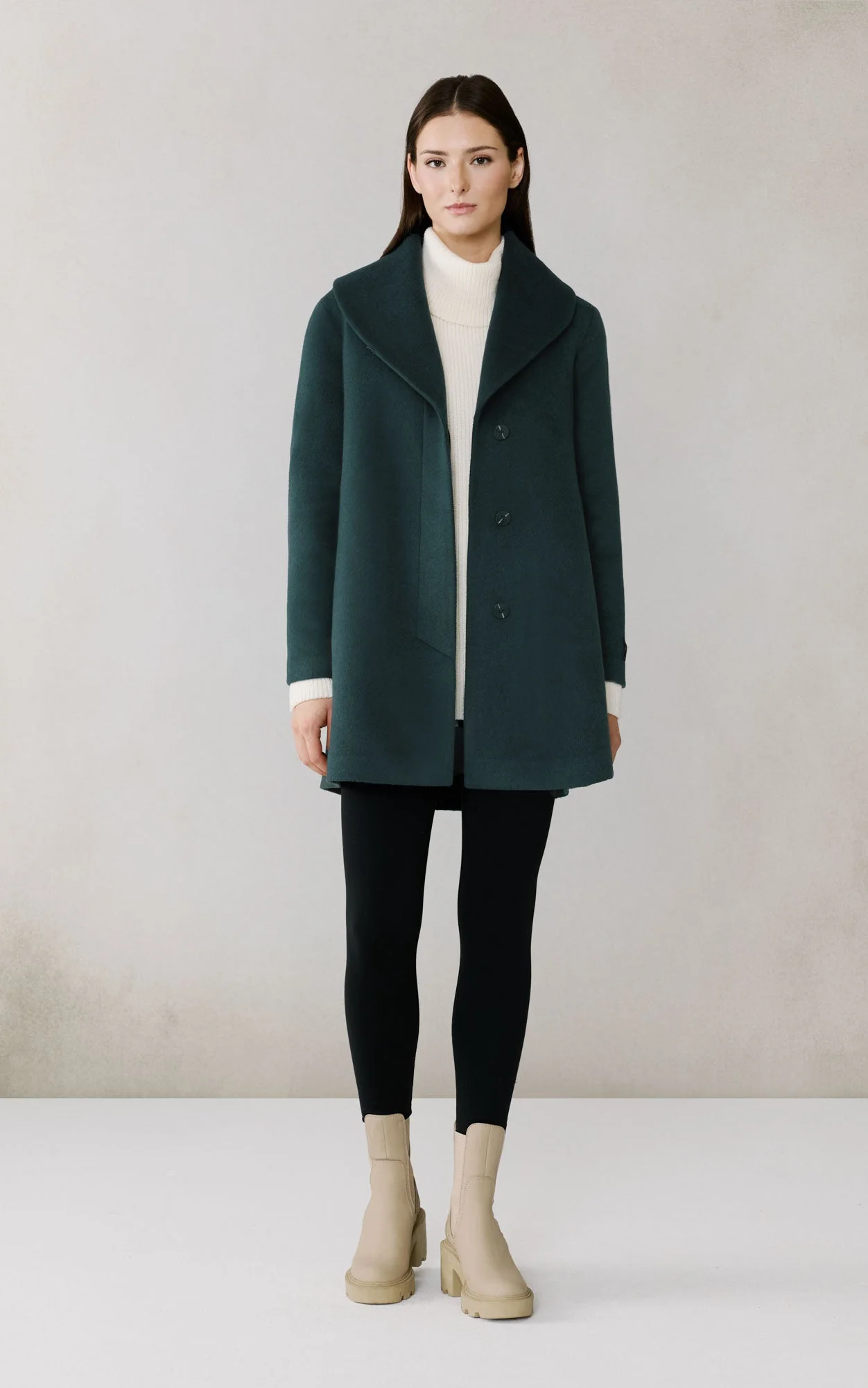 Elsa Shawl Collar Coat In Wool | Midnight Forest - Image 2