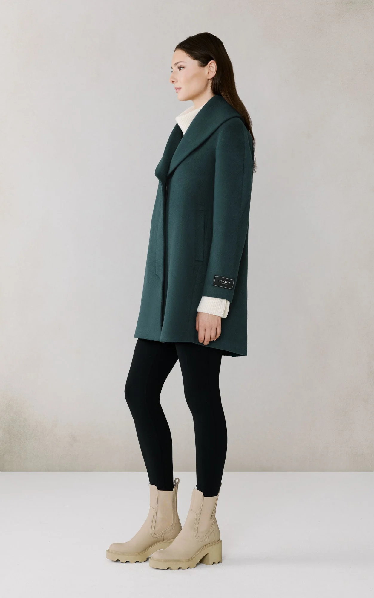 Elsa Shawl Collar Coat In Wool | Midnight Forest - Image 4
