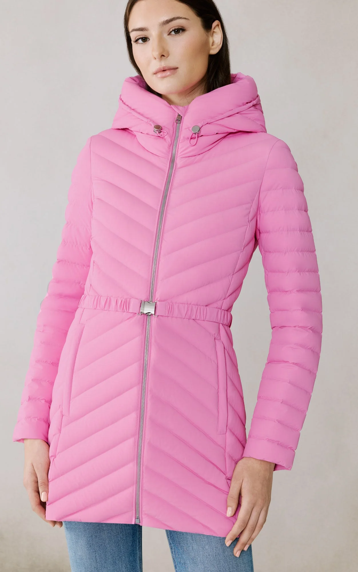 Estelle Stretch Down Belted Coat | Pink Treat - Image 3