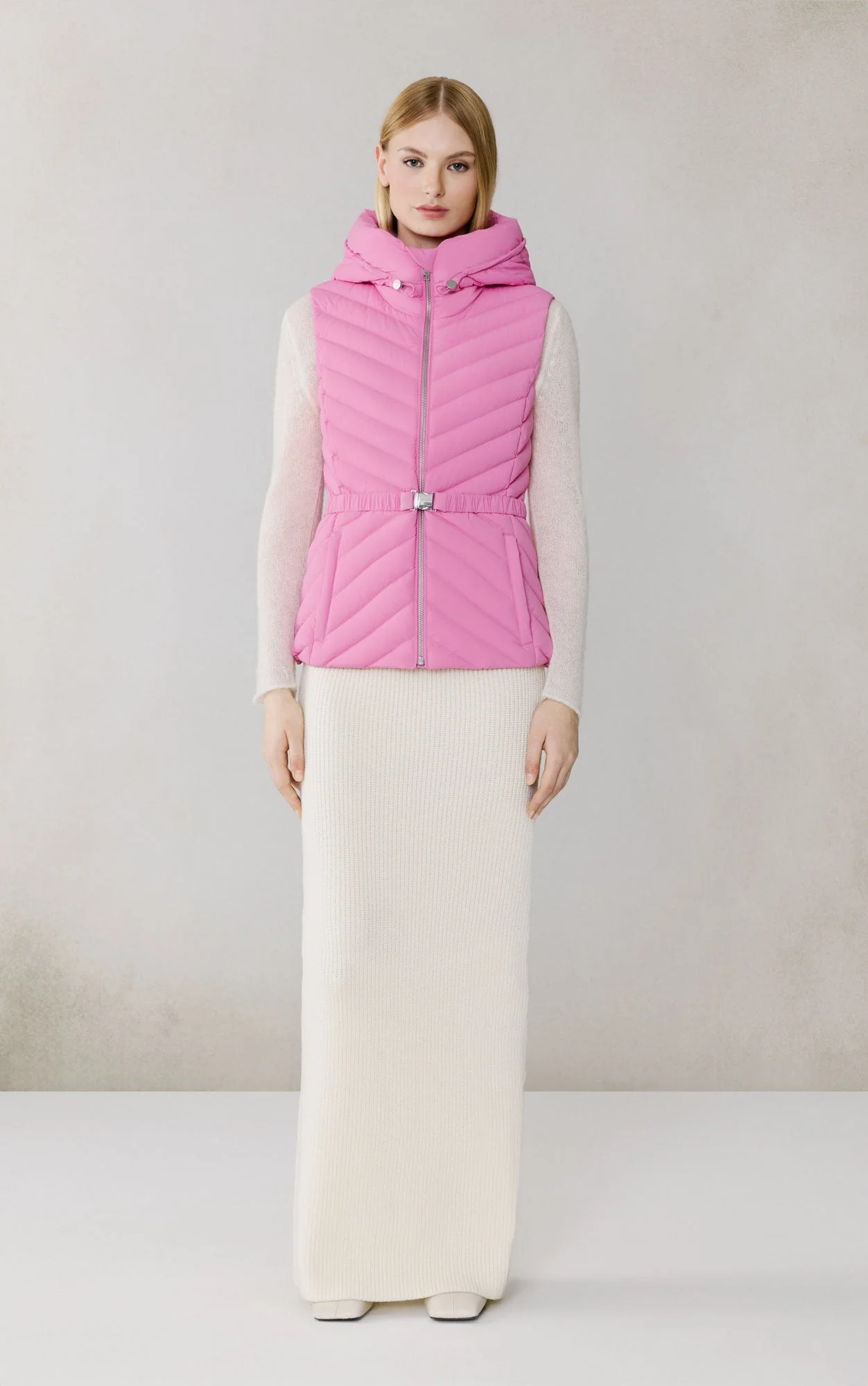 Estelle-Vest Stretch Down Belted Vest | Pink Treat - Image 3