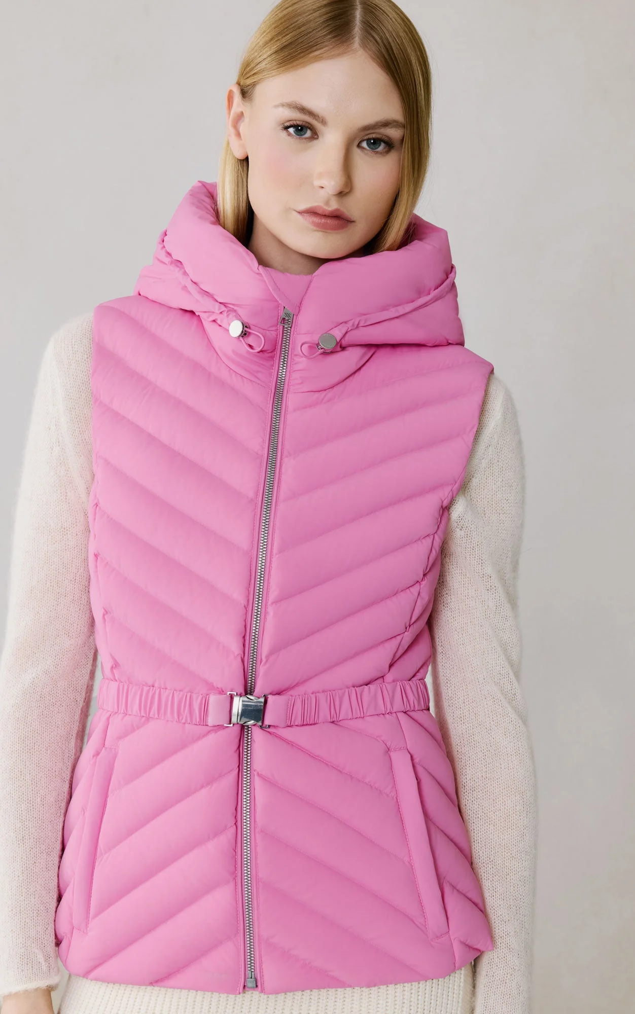 Estelle-Vest Stretch Down Belted Vest | Pink Treat - Image 4