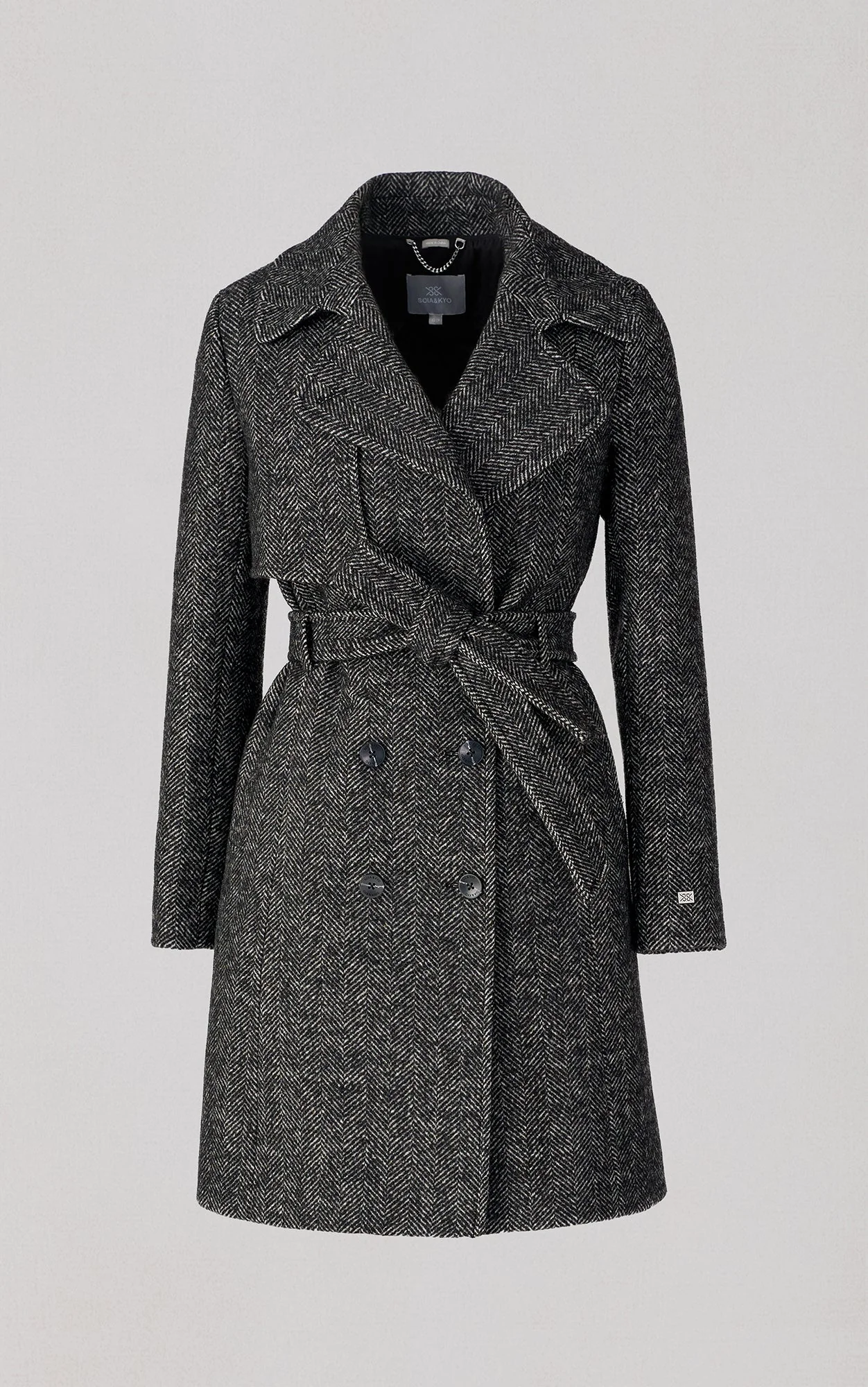 Fabianne-H Trench Coat With Bib In Wool | Black - Image 2