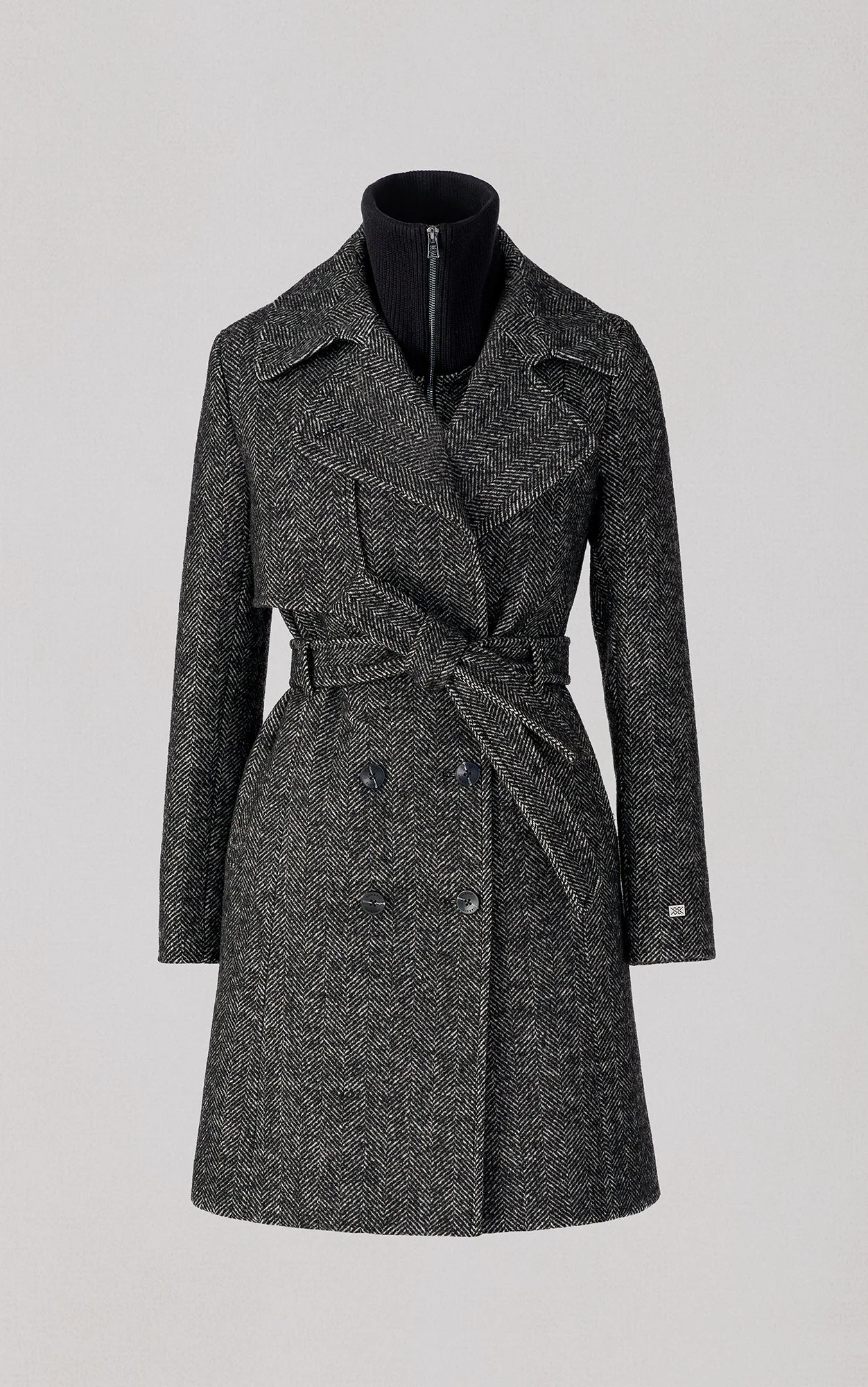 Fabianne-H Trench Coat With Bib In Wool | Black - Image 8