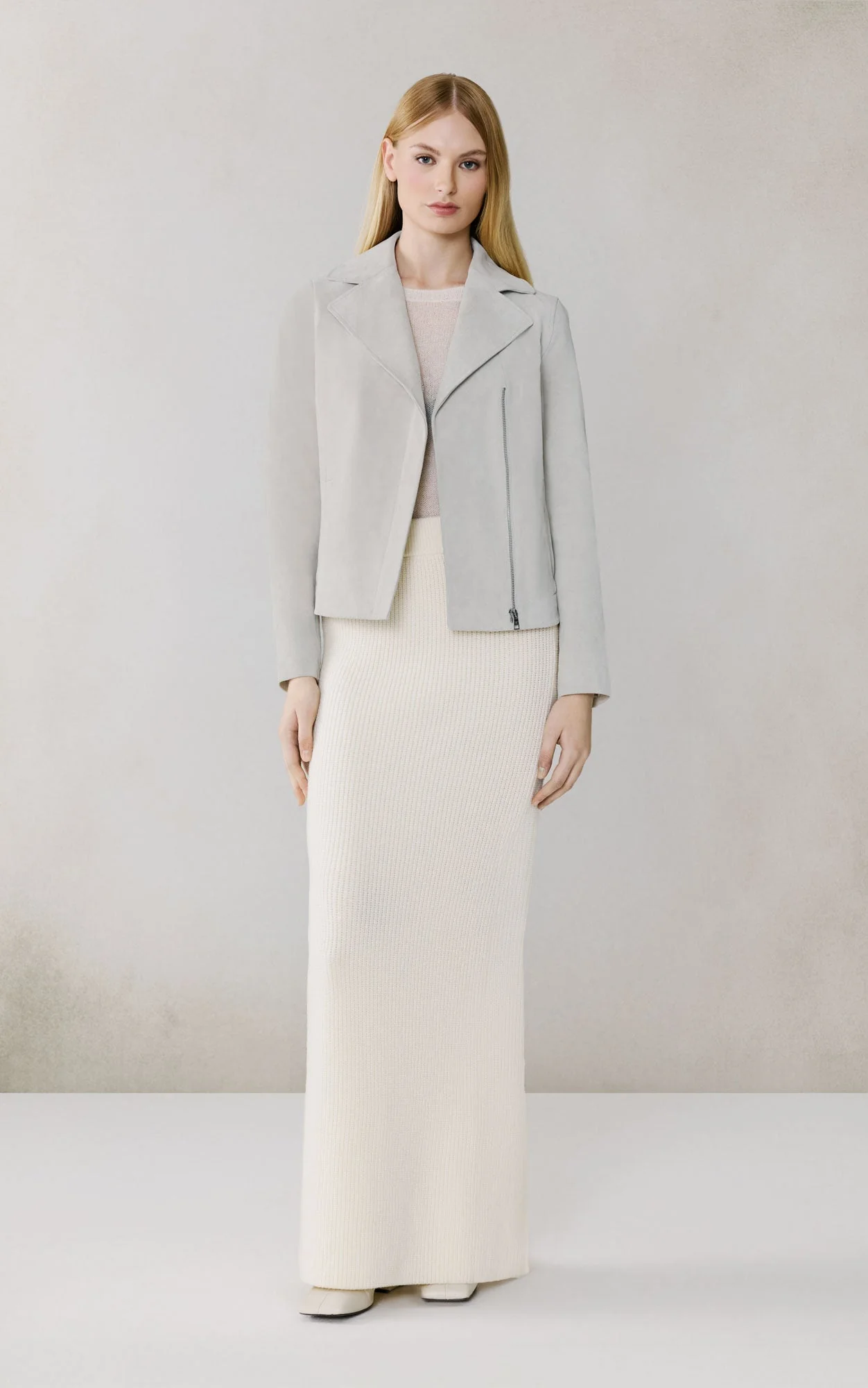 Felicity Short Coat In Suede | Stone Blue - Image 2