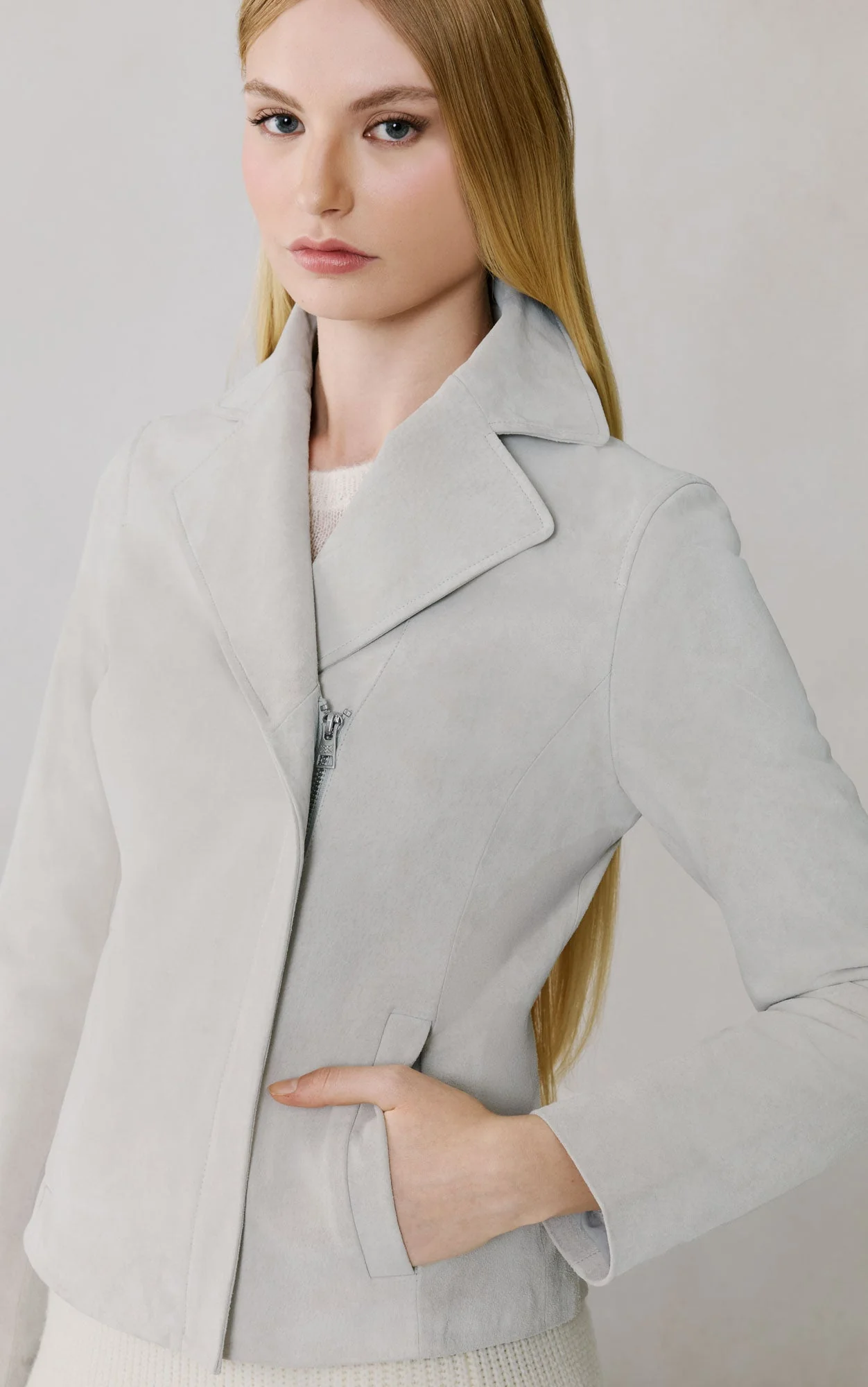 Felicity Short Coat In Suede | Stone Blue - Image 5