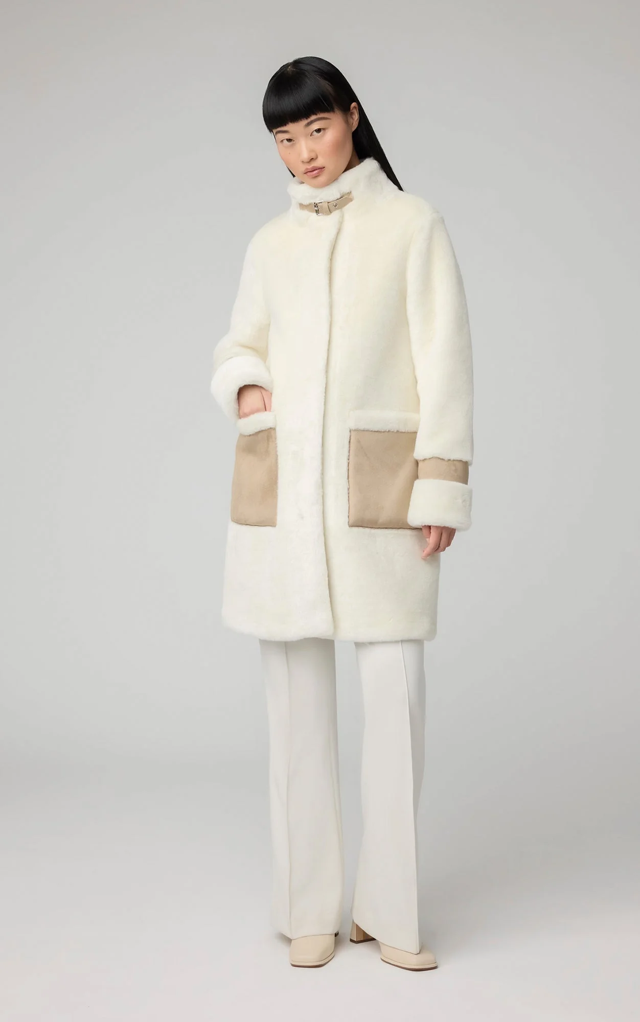 Fiala Straight-Fit Luxe Faux Sherpa Coat | Powder - Image 3