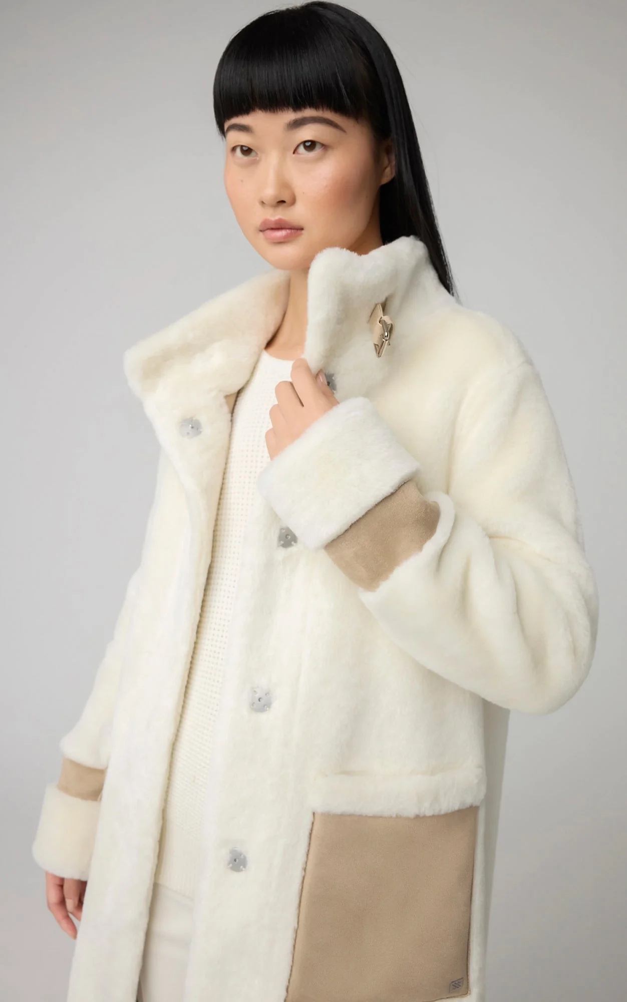 Fiala Straight-Fit Luxe Faux Sherpa Coat | Powder - Image 6