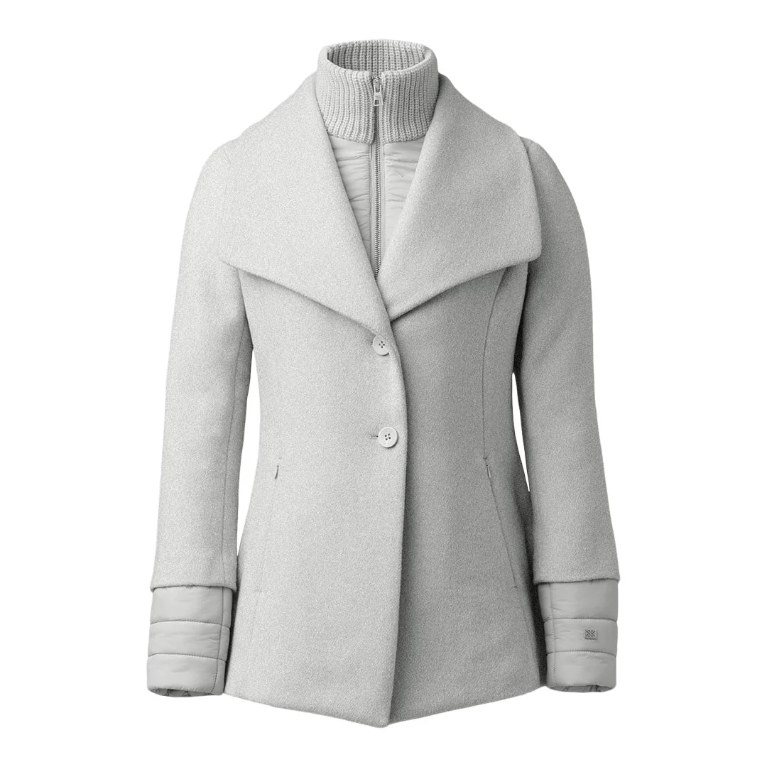 Frieda Coat With Bib In Wool | Stone Blue Heather