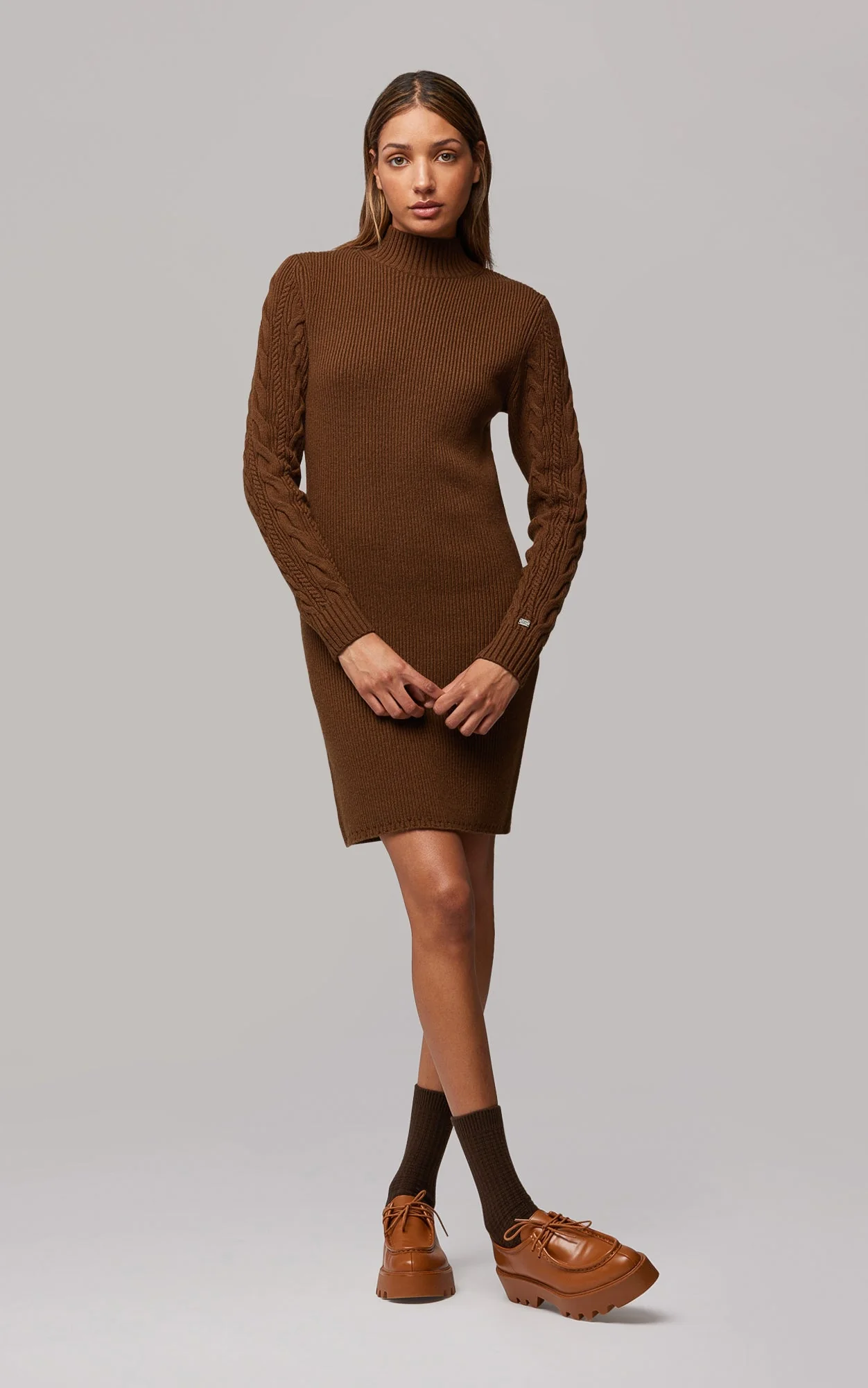 Harlyn Responsible Wool Blend Cable Knit Sweater Dress | Hazel - Image 6