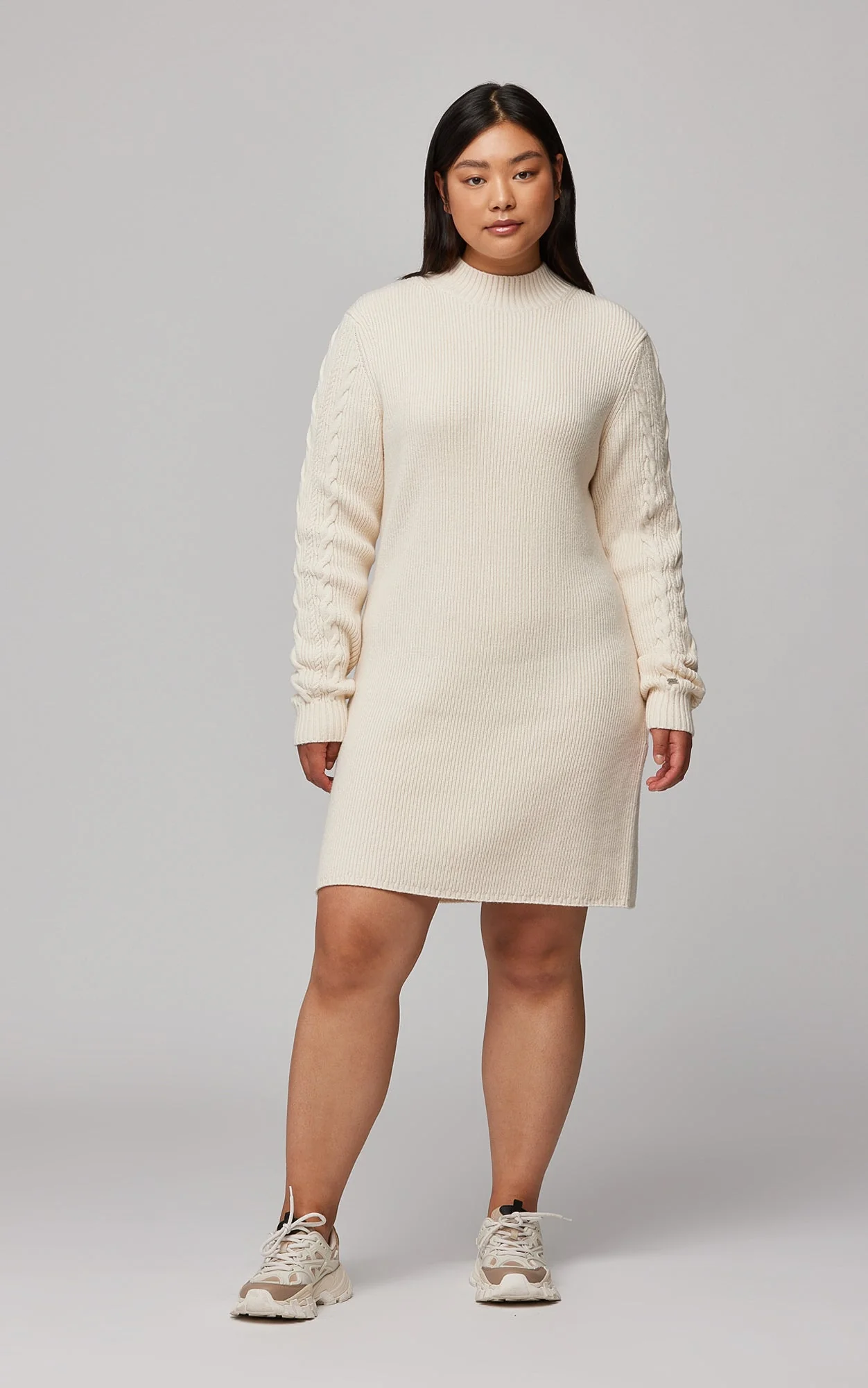 Harlyn Responsible Wool Blend Cable Knit Sweater Dress | Powder - Image 4