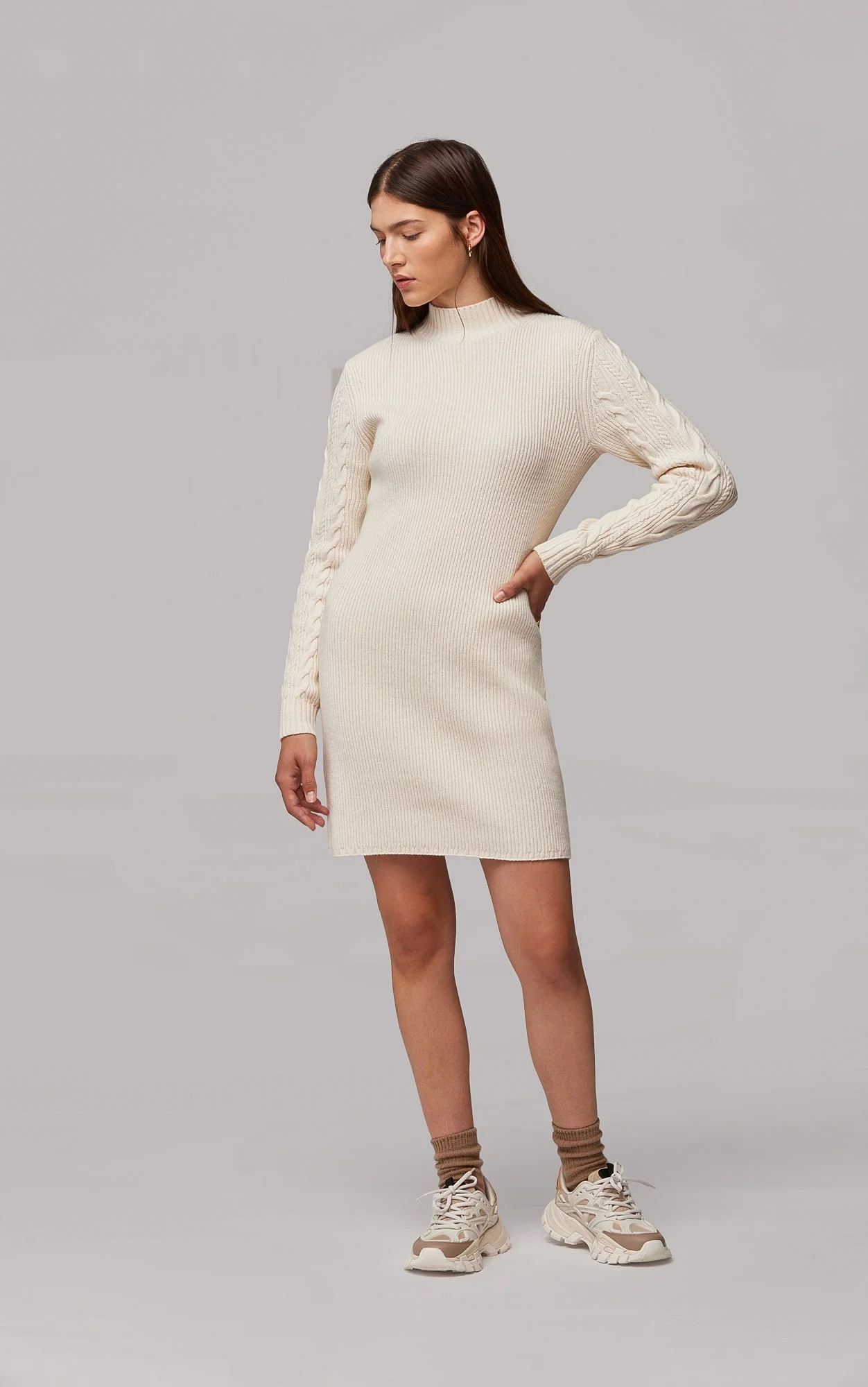 Harlyn Responsible Wool Blend Cable Knit Sweater Dress | Powder - Image 5