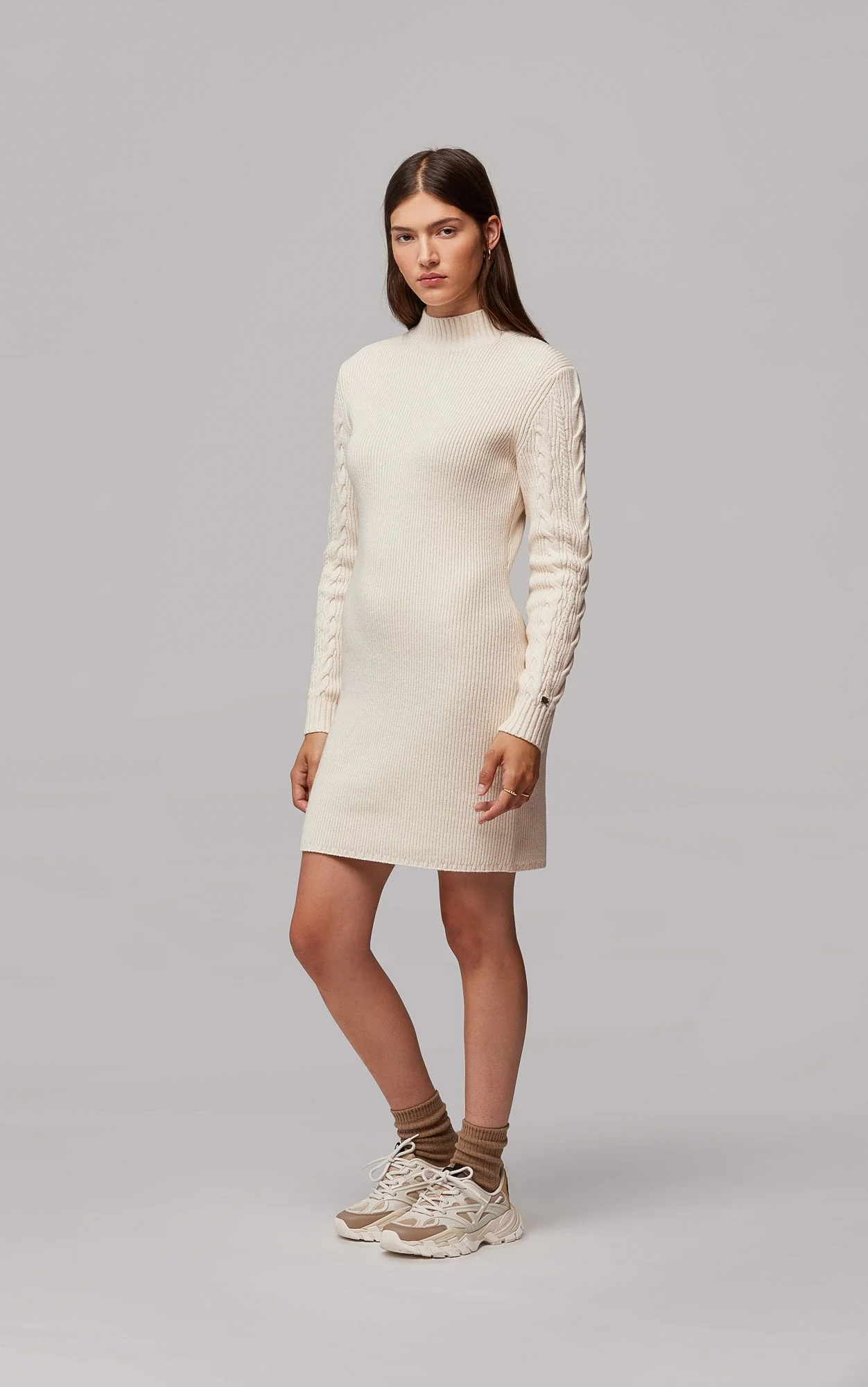 Harlyn Responsible Wool Blend Cable Knit Sweater Dress | Powder - Image 7
