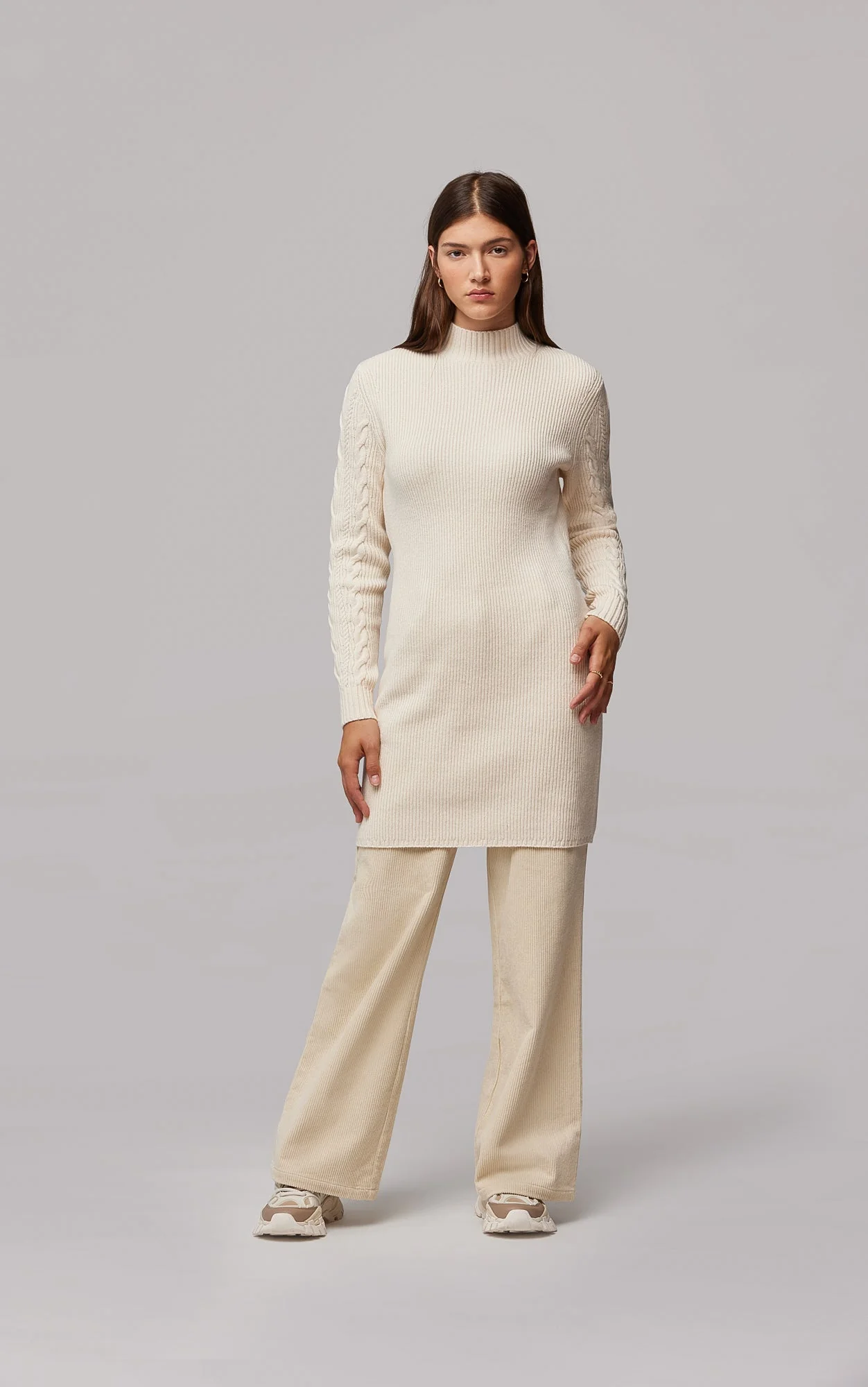 Harlyn Responsible Wool Blend Cable Knit Sweater Dress | Powder - Image 9