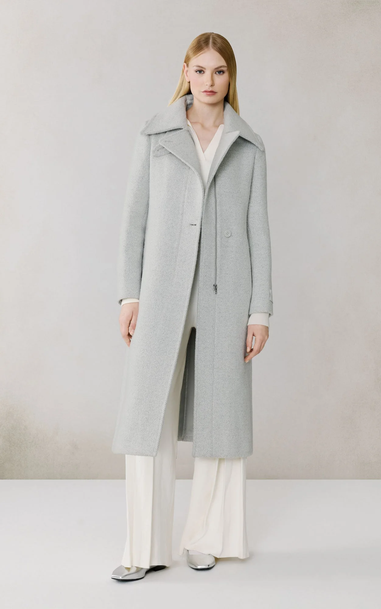 Irena Maxi Coat In Wool | Stone Blue - Image 2