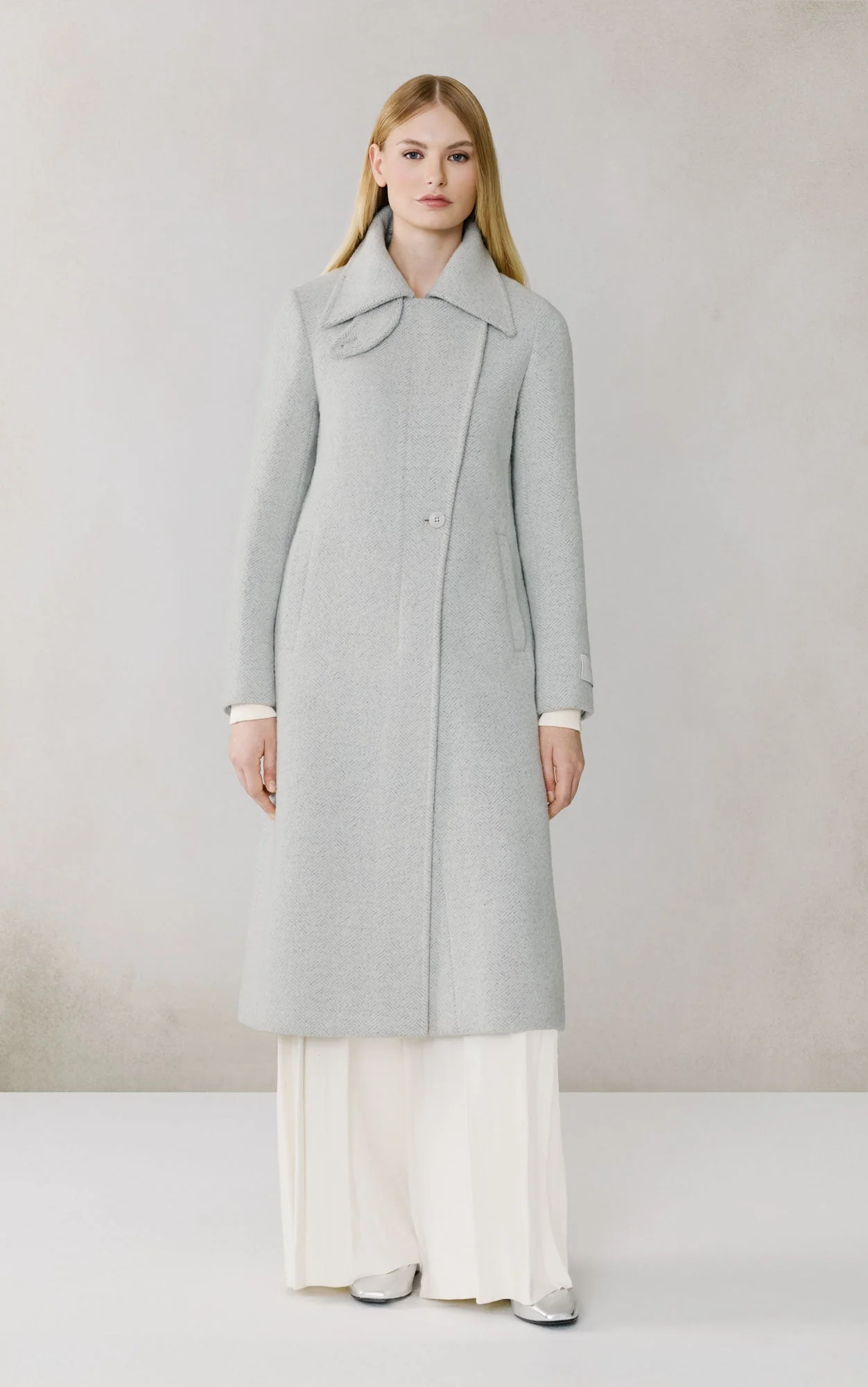 Irena Maxi Coat In Wool | Stone Blue - Image 3