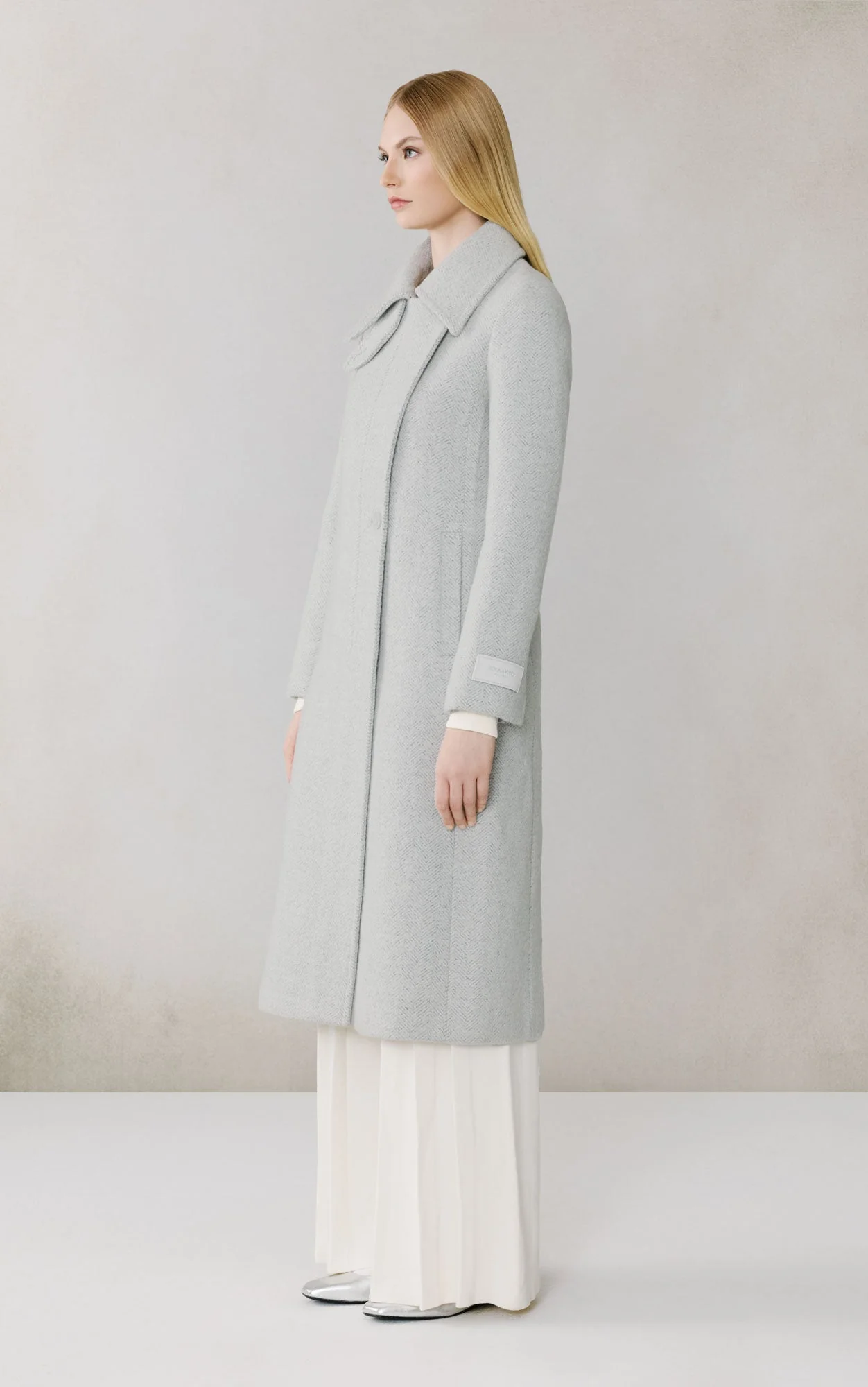 Irena Maxi Coat In Wool | Stone Blue - Image 4