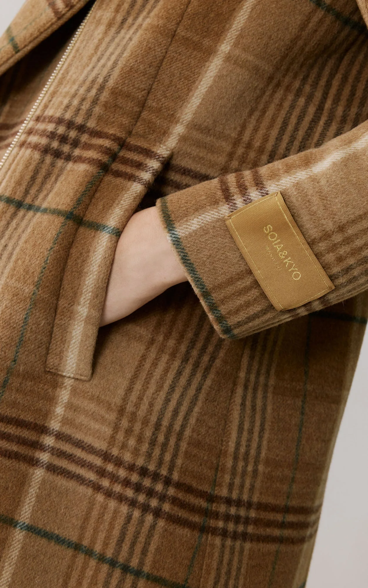 Kiana-P Plaid Moto Coat In Wool | Teak - Image 10