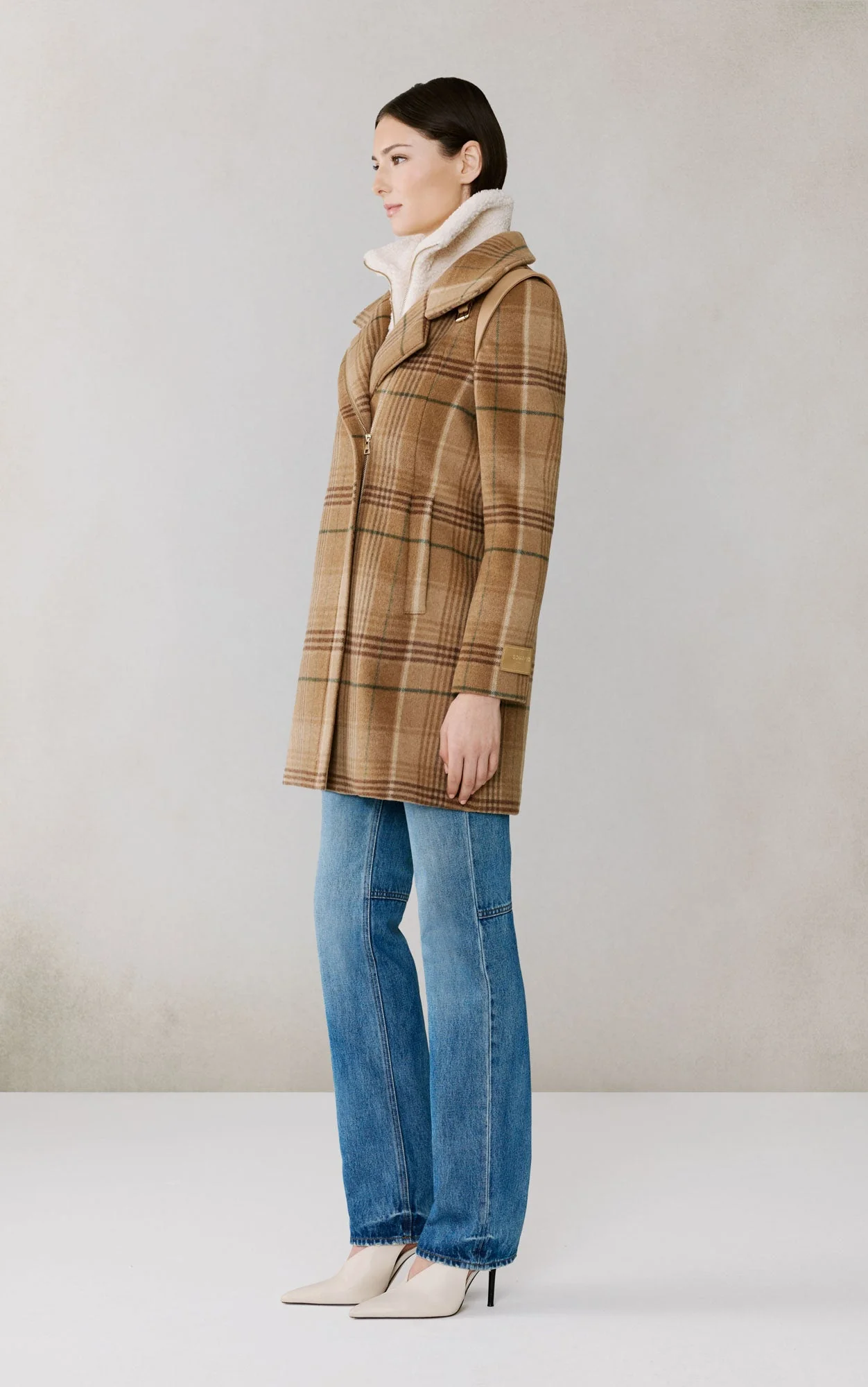 Kiana-P Plaid Moto Coat In Wool | Teak - Image 6