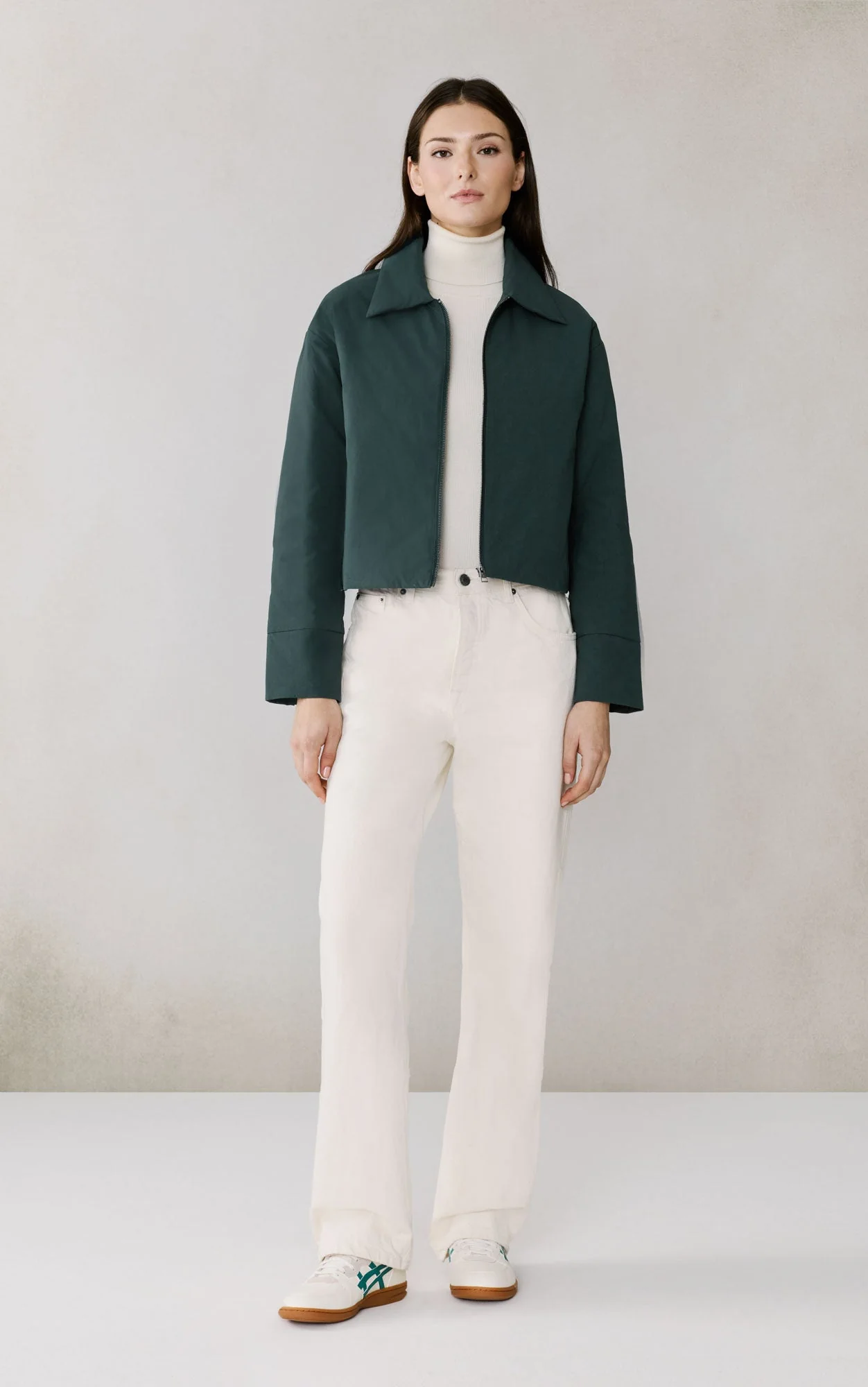 Laleh Duvet Down Cropped Jacket In Cotton | Midnight Forest - Image 2