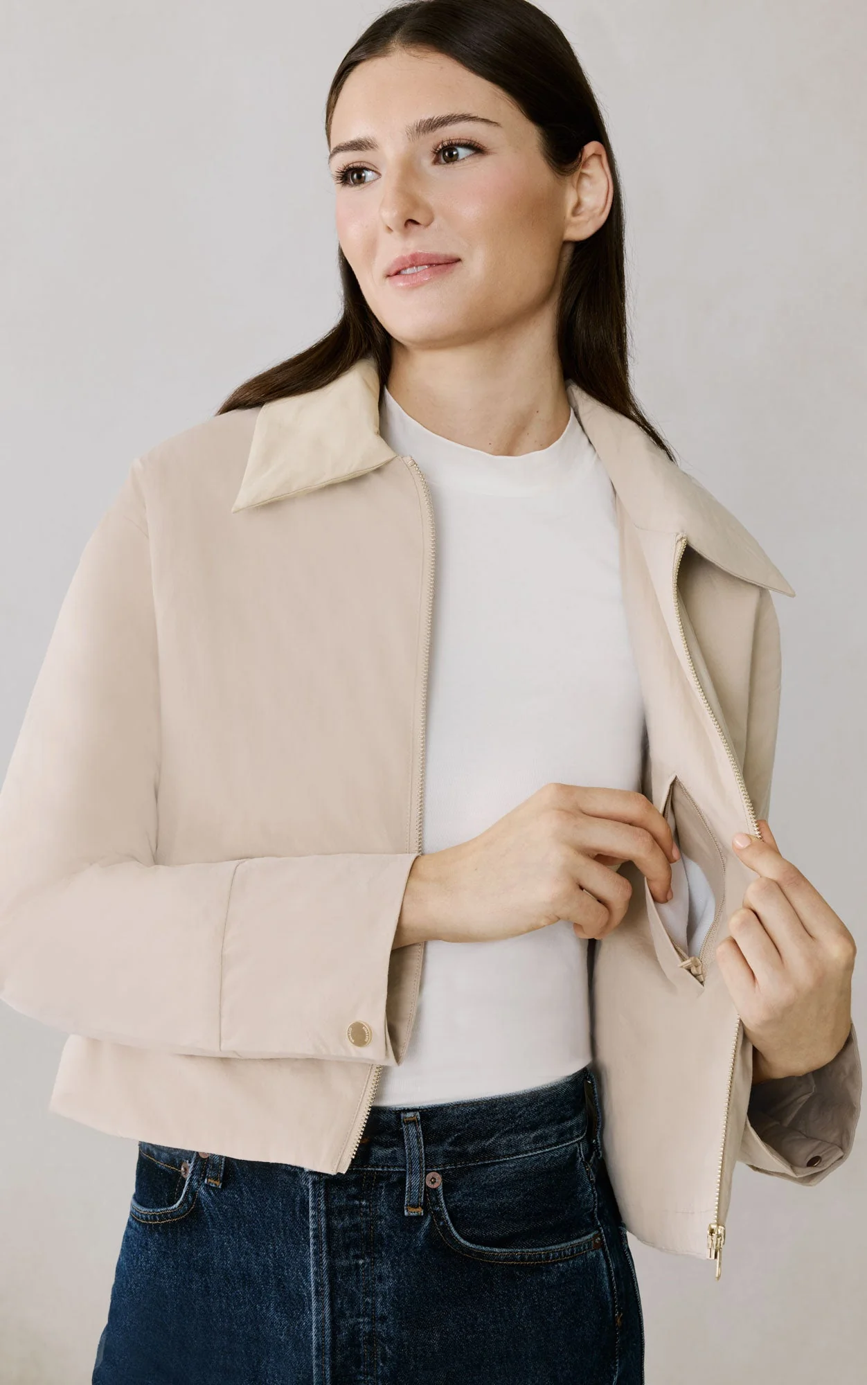 Laleh Duvet Down Cropped Jacket In Cotton | Soft Teak - Image 8
