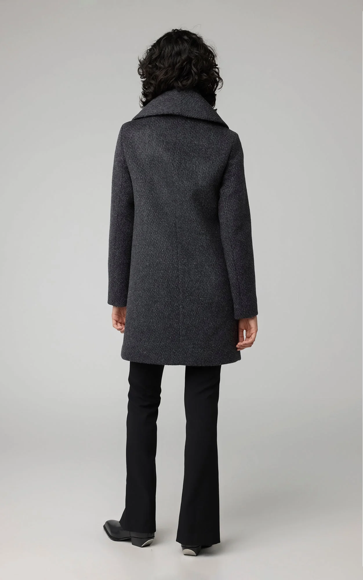 Lolli Straight-Fit Novelty Wool Coat With Leather Bib | Black - Image 5