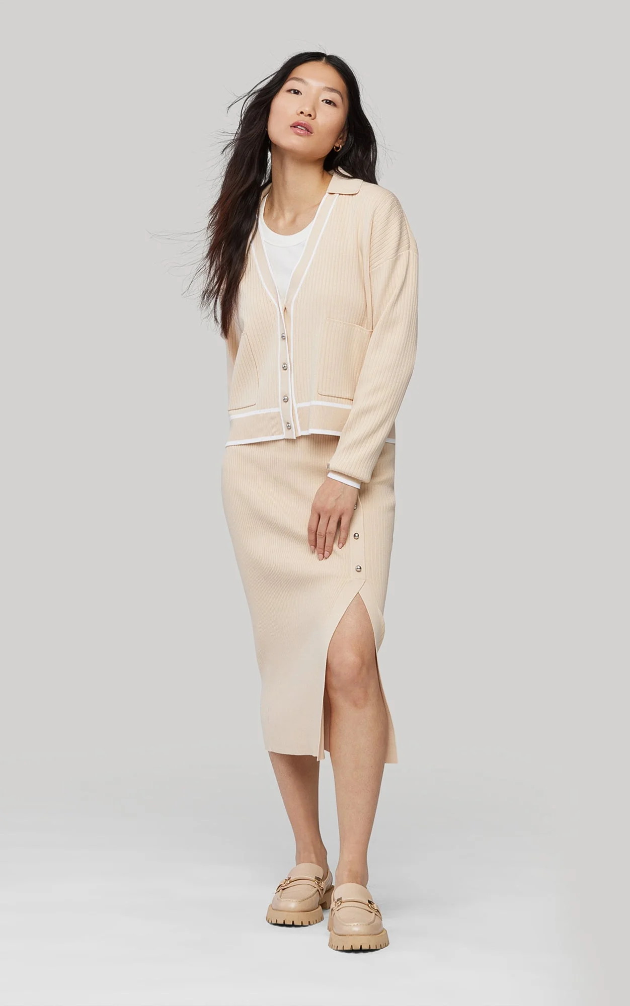Lucie Sustainable Hip-Length Knit | Sand-Ivory - Image 3