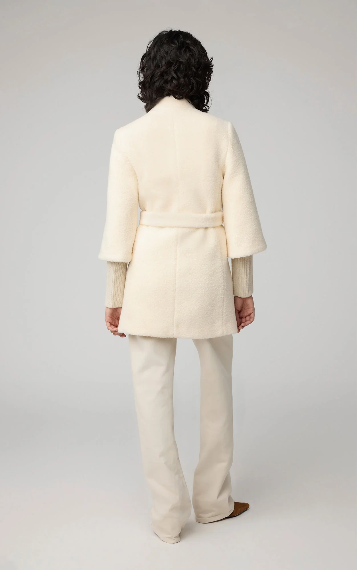 Mariah Semi-Fitted Wool Blend Sherpa Coat With Belt | Powder - Image 5