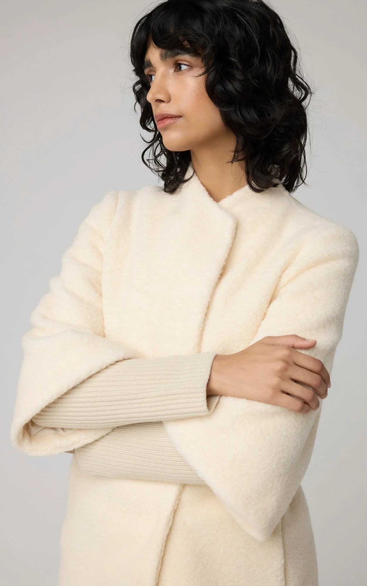 Mariah Semi-Fitted Wool Blend Sherpa Coat With Belt | Powder - Image 6