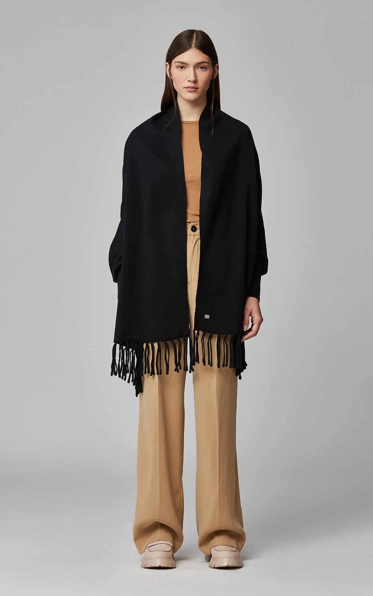 Miku Scarfigan With Fringe And Cuffs | Black - Image 2