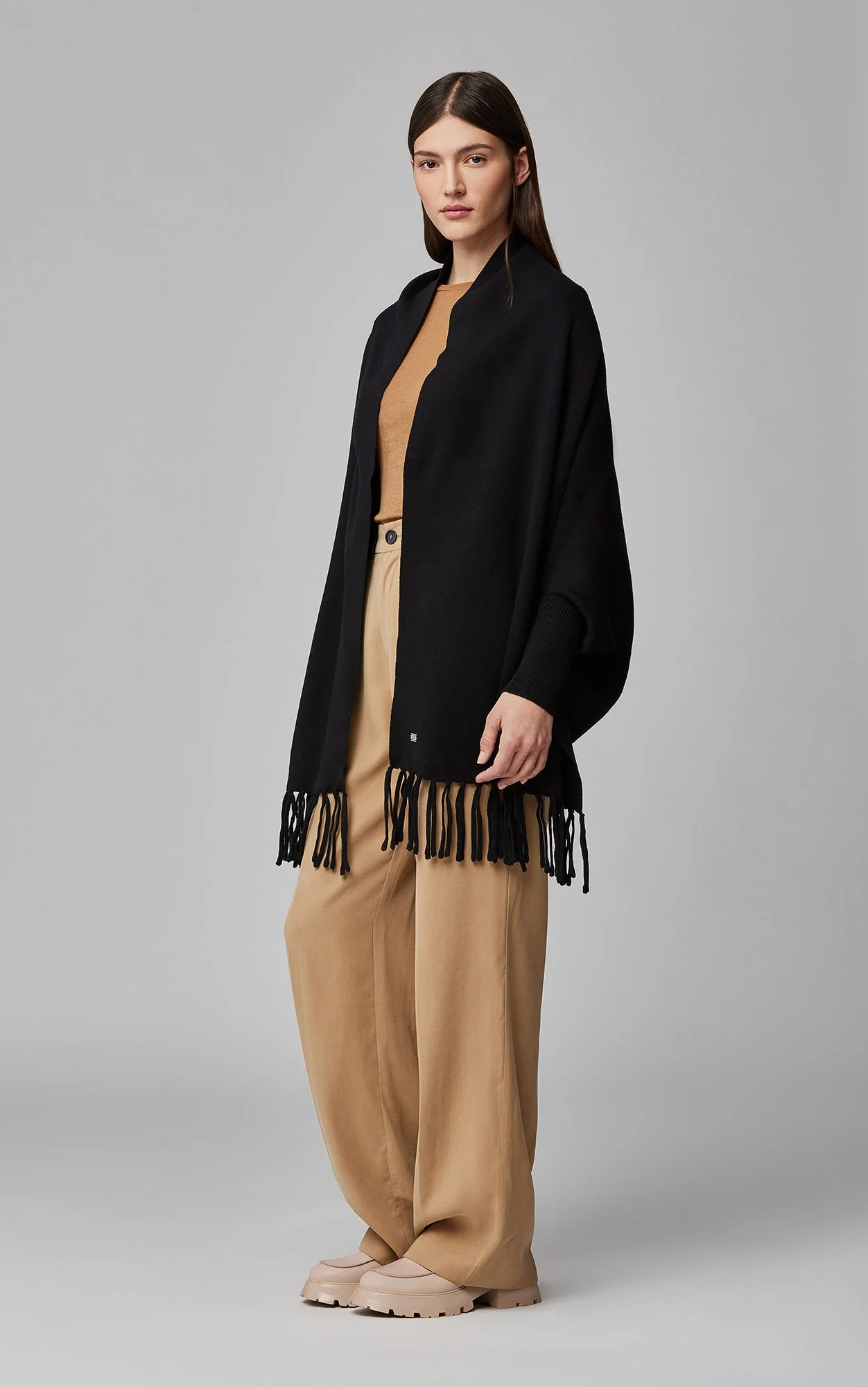 Miku Scarfigan With Fringe And Cuffs | Black - Image 4