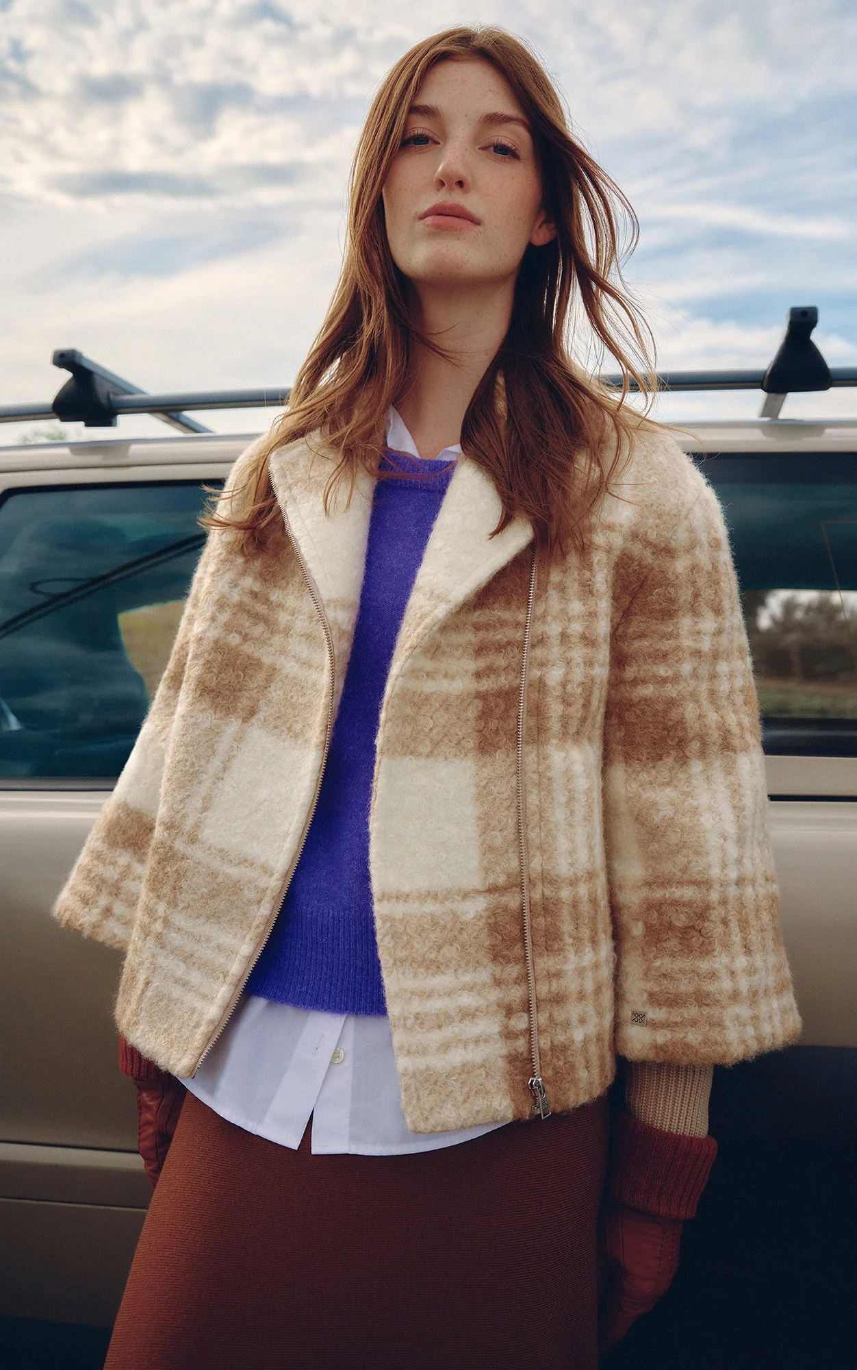Pauline Relaxed-Fit Plaid Jacket With Biker Collar | Hush - Image 2
