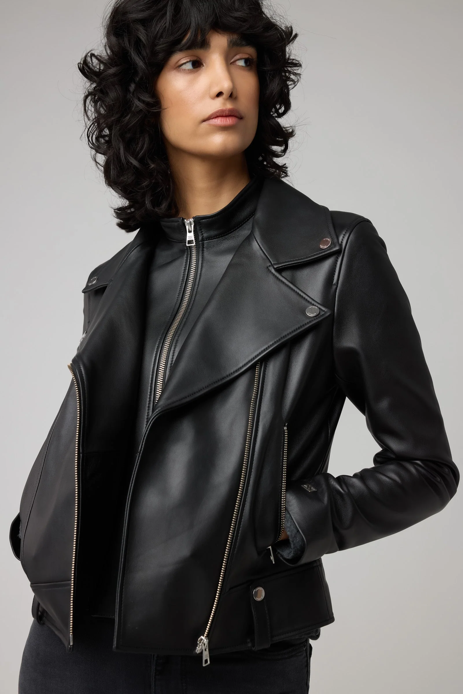 Ryder Semi-Fitted Leather Biker Jacket | Black - Image 2