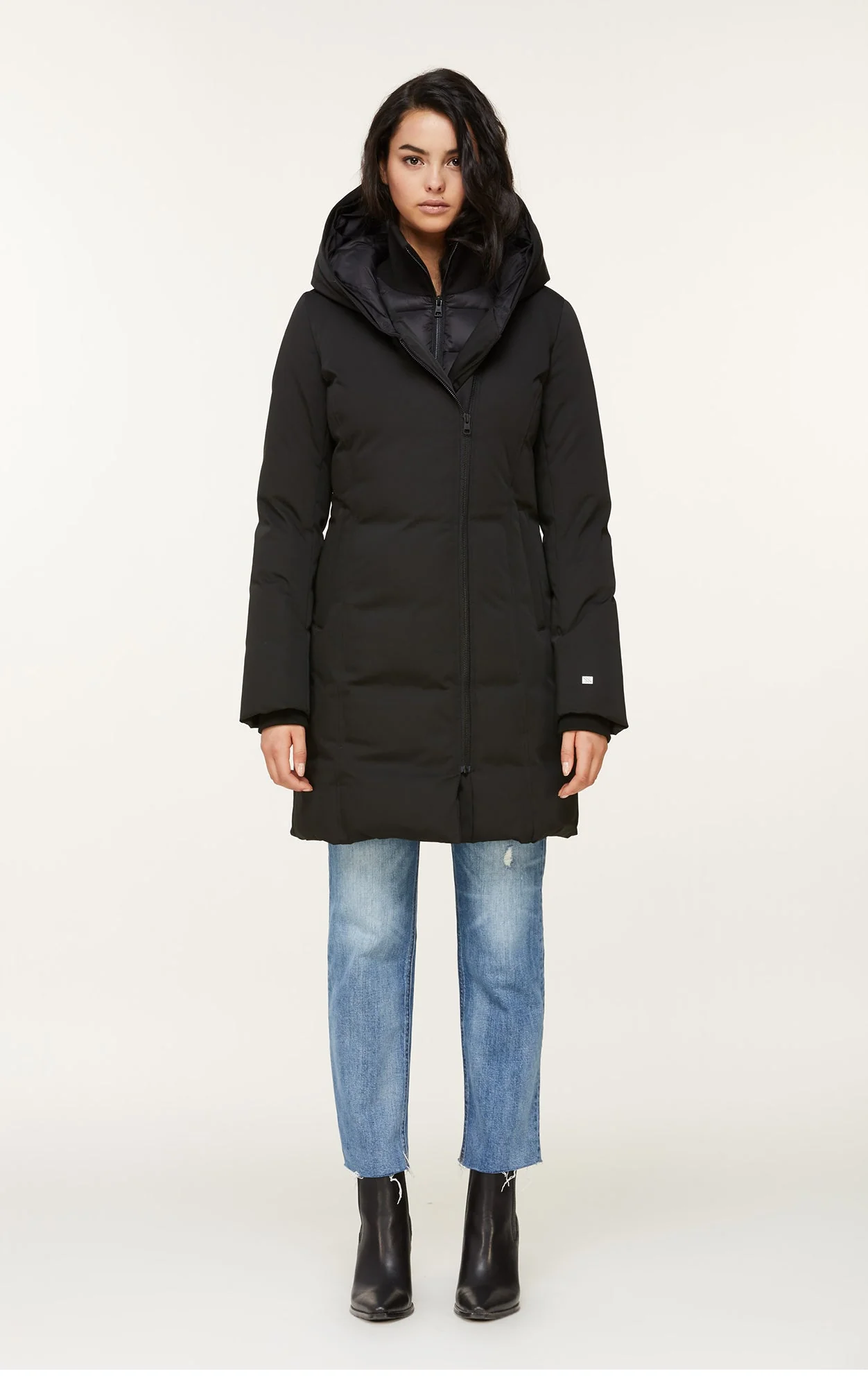 Salma Classic Down Coat With Removable Natural Fur | Black - Image 3