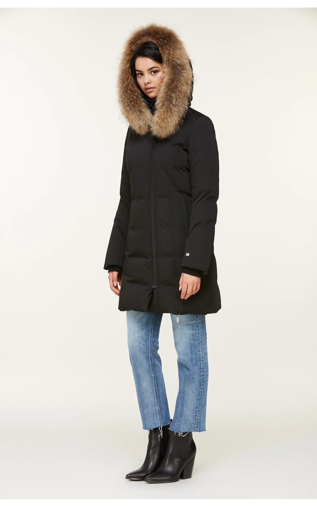 Salma Classic Down Coat With Removable Natural Fur | Black - Image 4