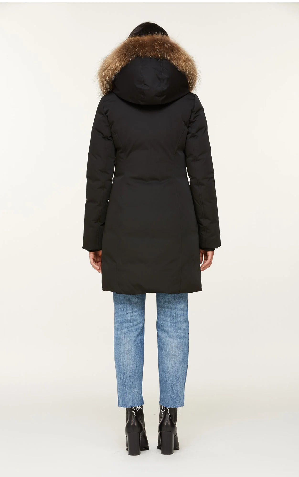 Salma Classic Down Coat With Removable Natural Fur | Black - Image 5