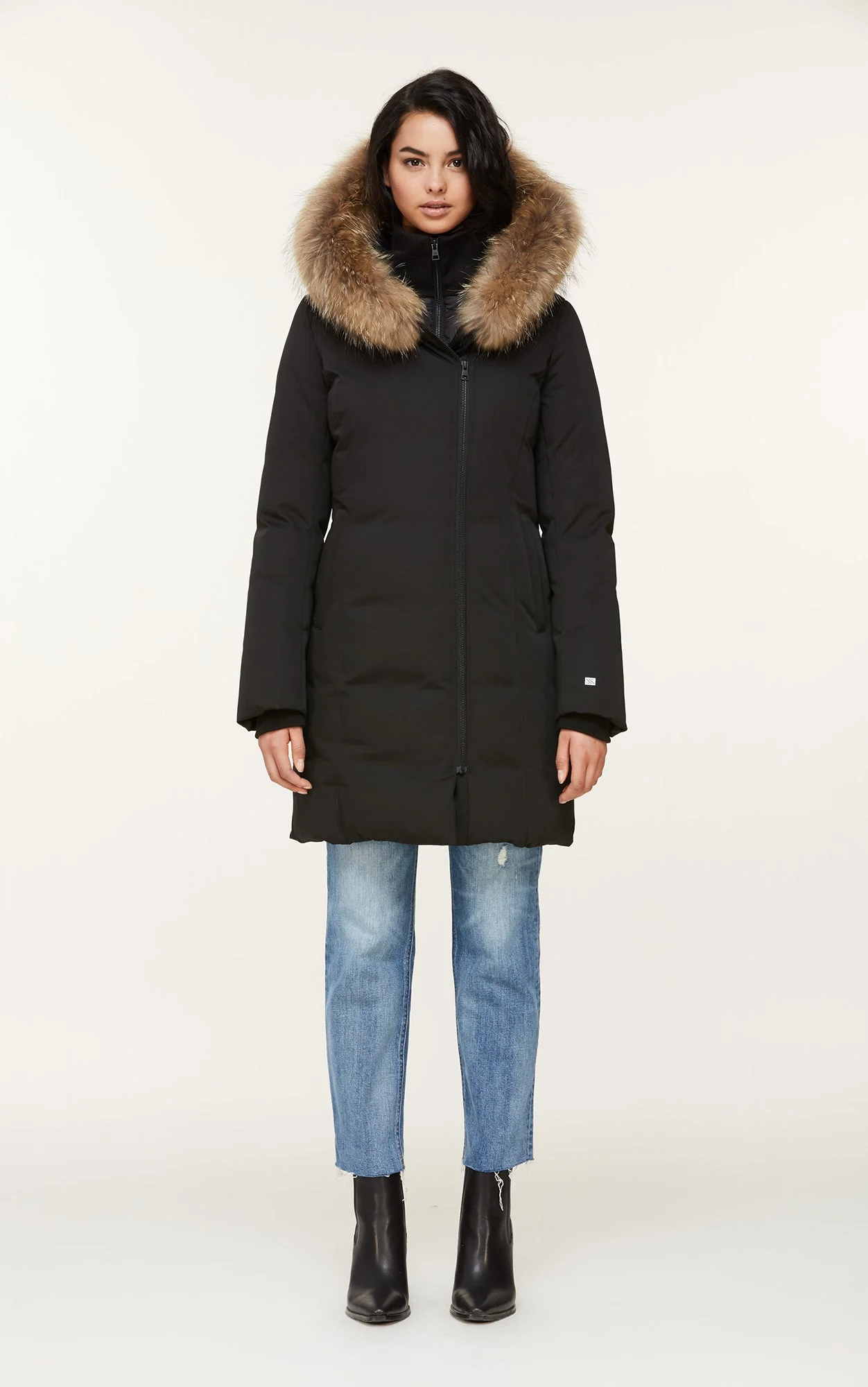 Salma Classic Down Coat With Removable Natural Fur | Black - Image 6