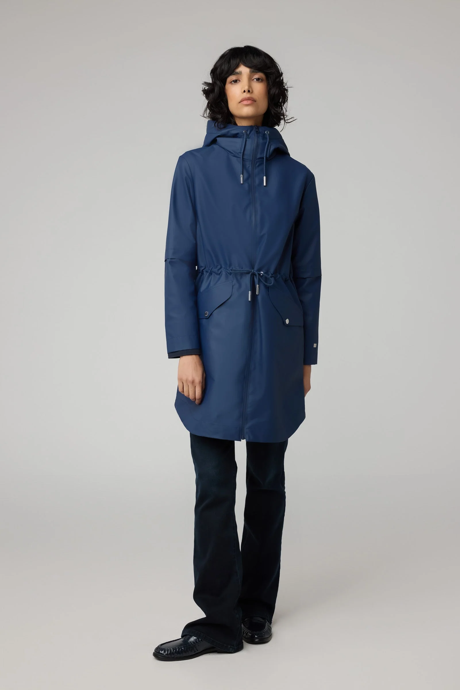 Sophie Relaxed A-Line Raincoat With Hood | Lapis - Image 2
