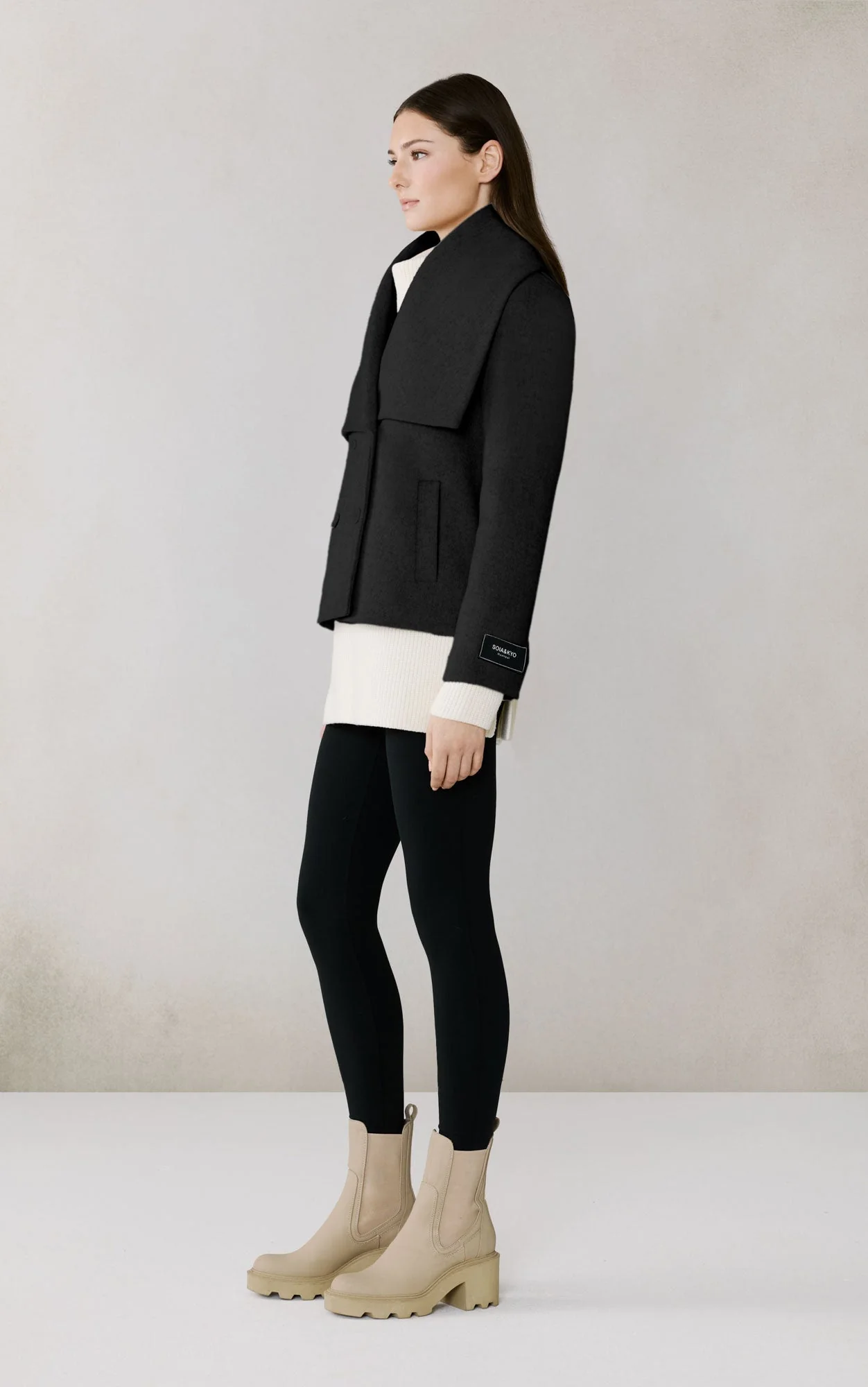 Tala Double Breasted Coat In Wool | Black - Image 5