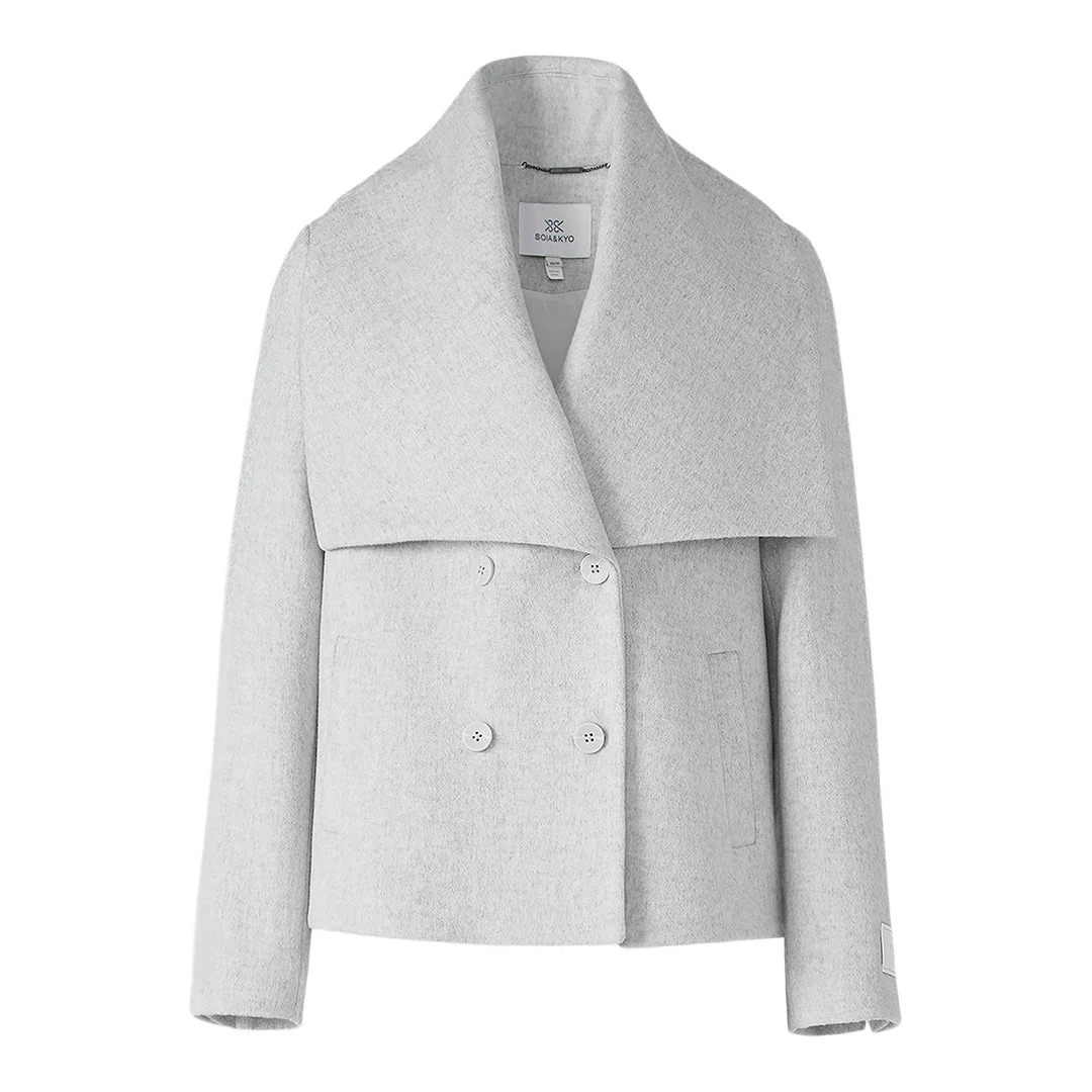 Tala Double Breasted Coat In Wool | Stone Blue Heather