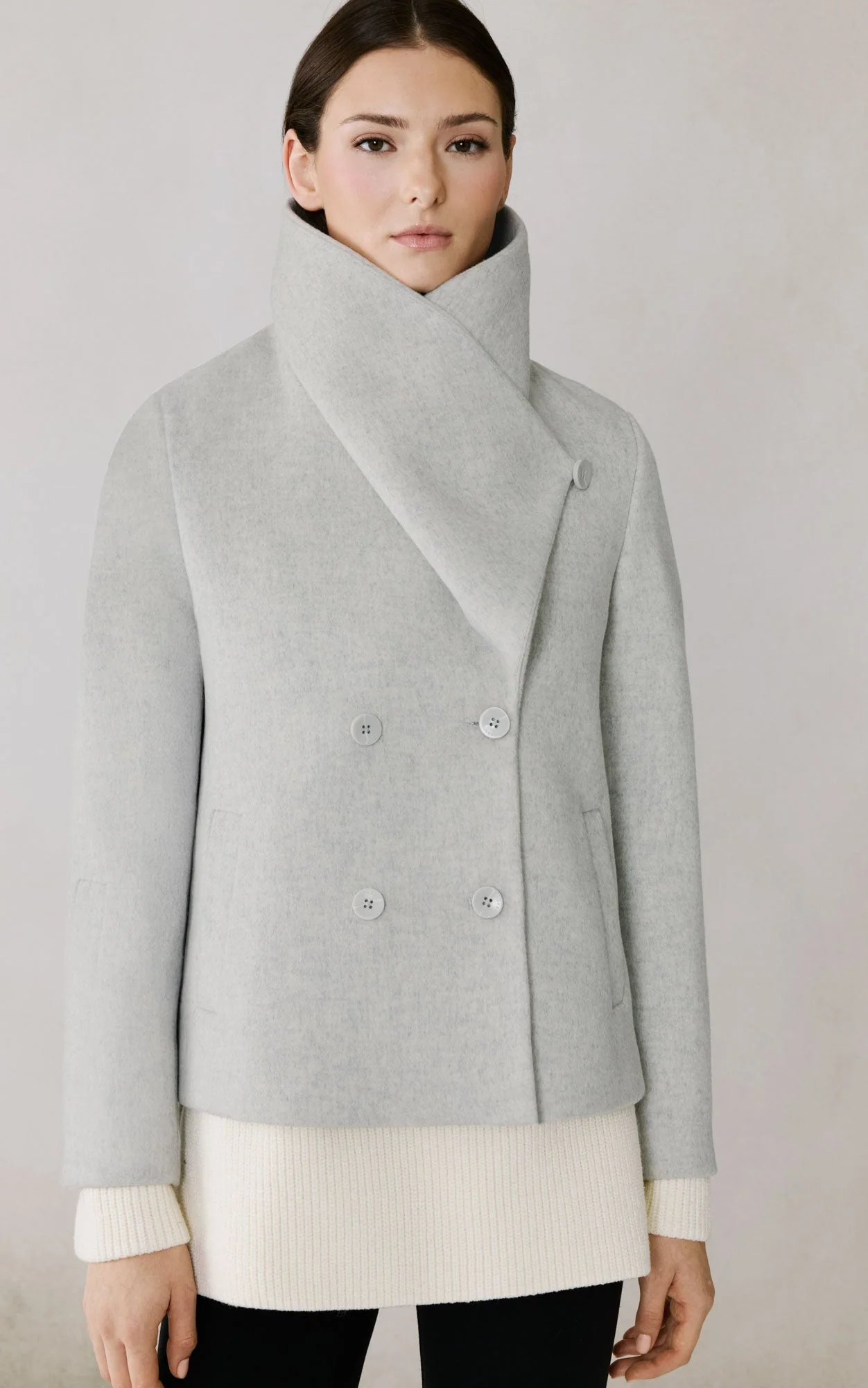 Tala Double Breasted Coat In Wool | Stone Blue Heather - Image 6