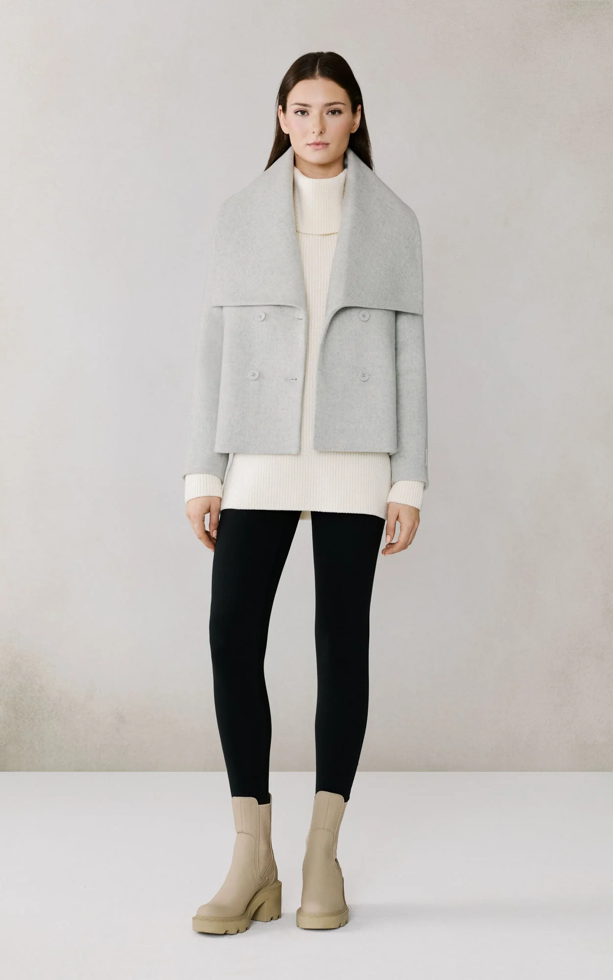 Tala Double Breasted Coat In Wool | Stone Blue Heather - Image 8
