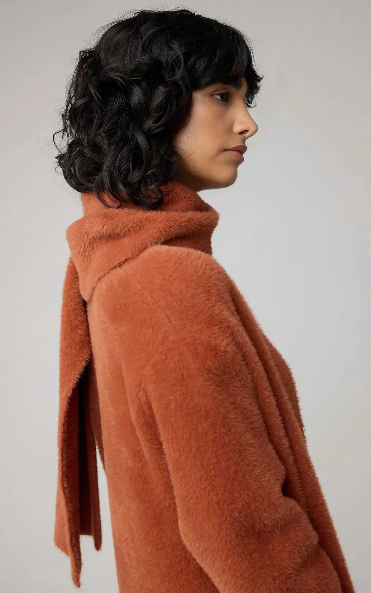 Tiana Below-Knee-Length Plush Coatigan With Scarf | Copper - Image 2