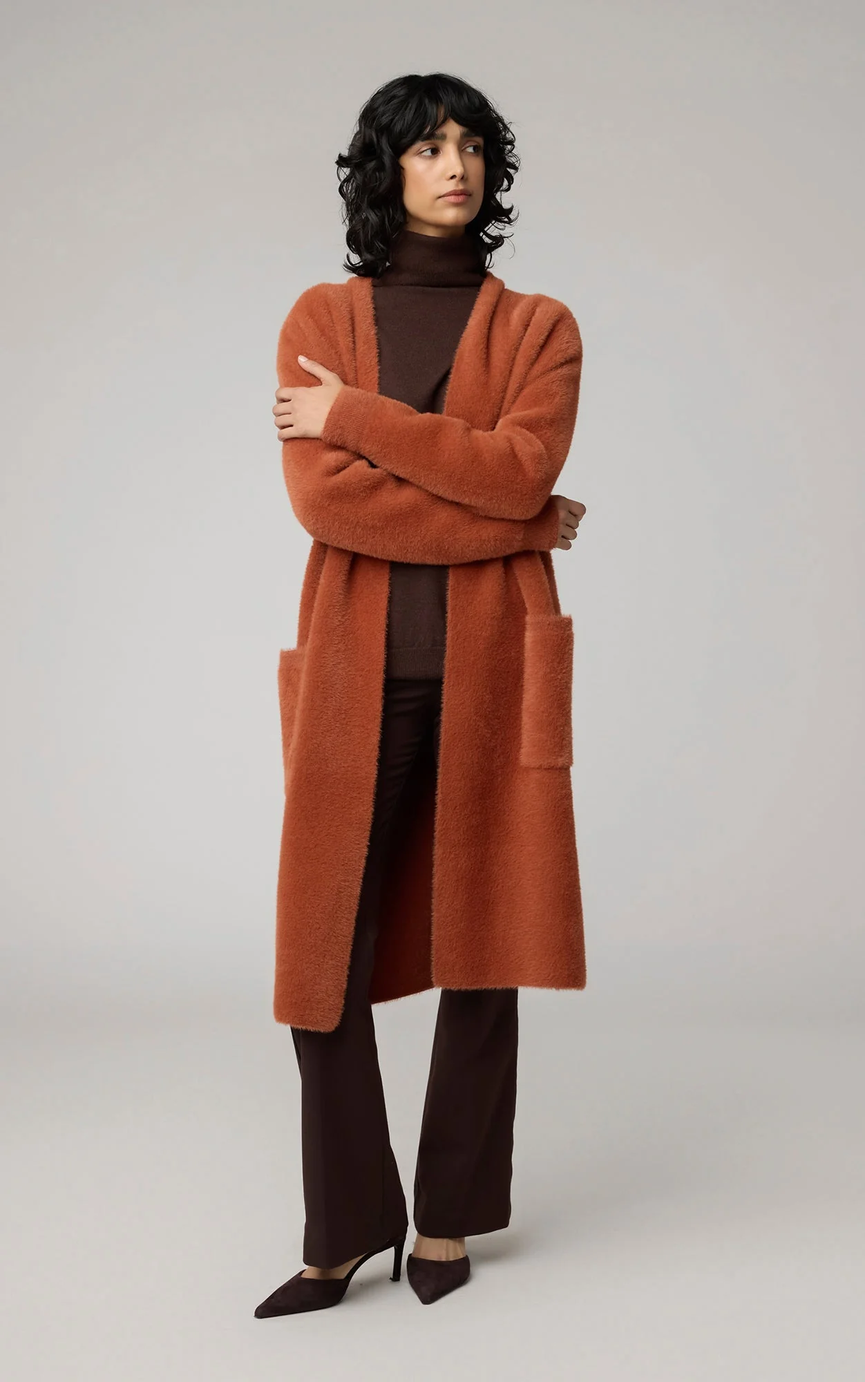 Tiana Below-Knee-Length Plush Coatigan With Scarf | Copper - Image 7