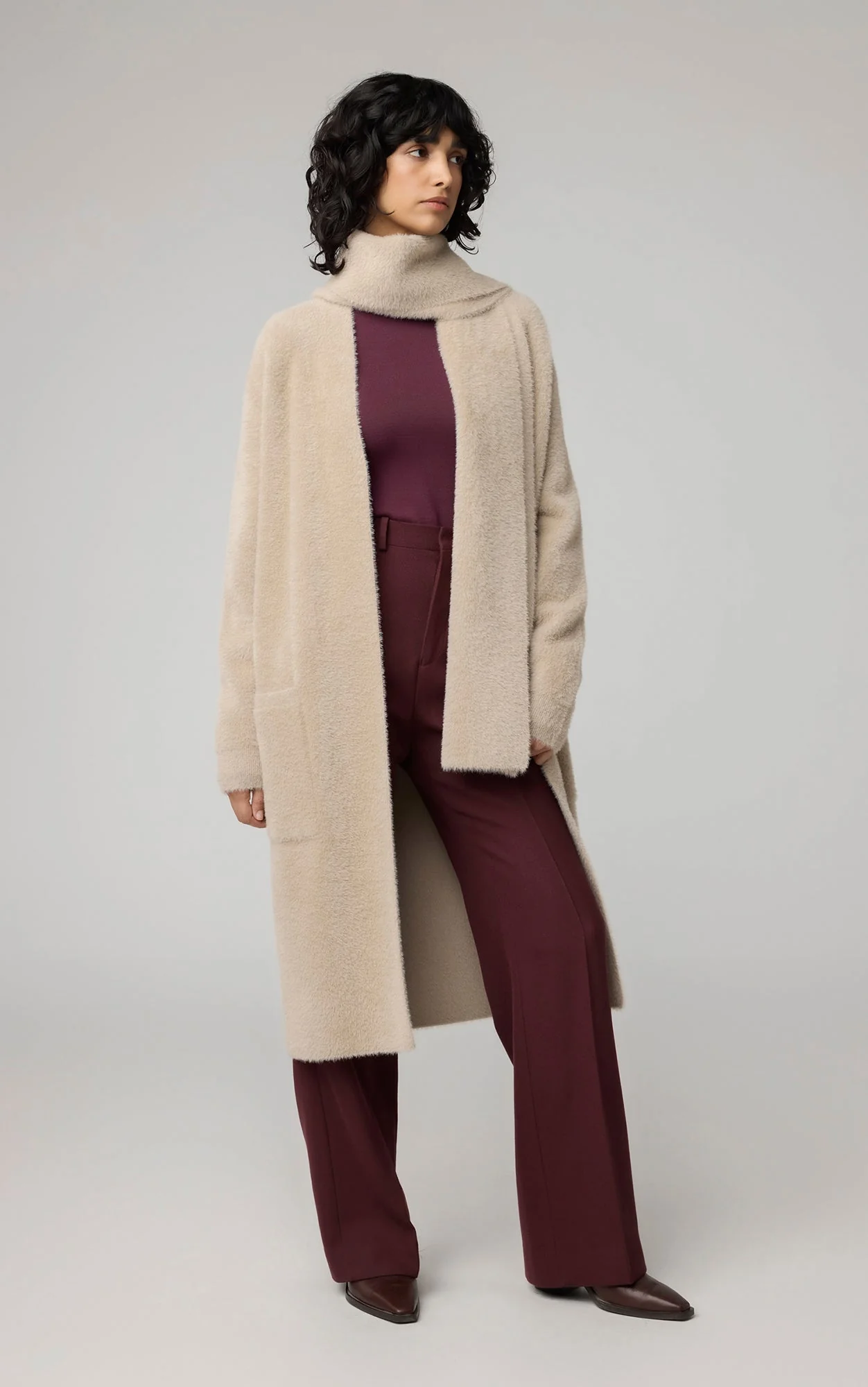 Tiana Below-Knee-Length Plush Coatigan With Scarf | Hush - Image 6