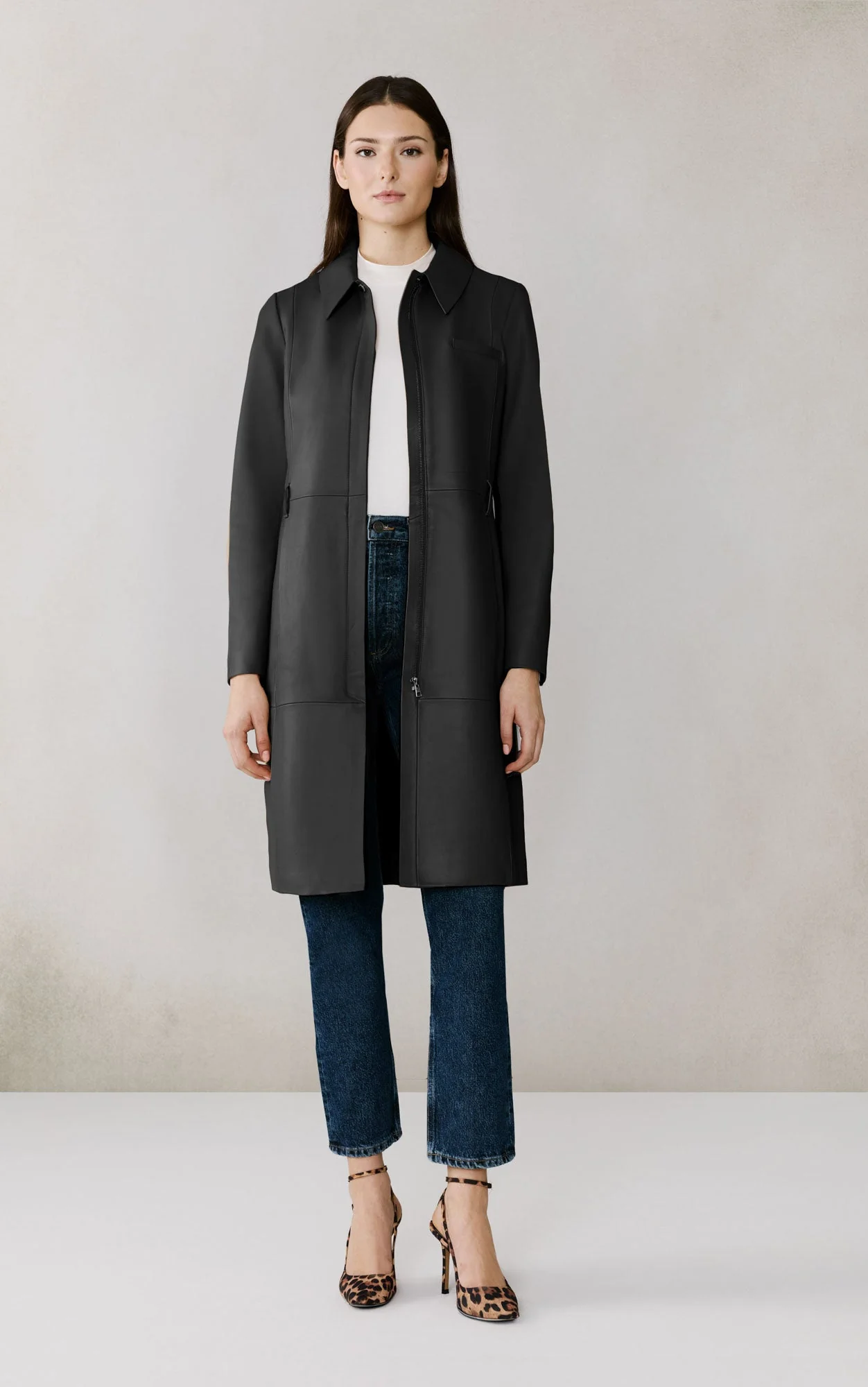 Wendy Longline Coat In Leather | Black - Image 2