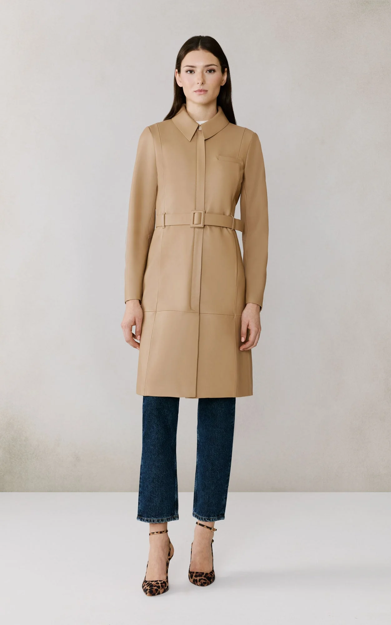 Wendy Longline Coat In Leather | Teak - Image 3